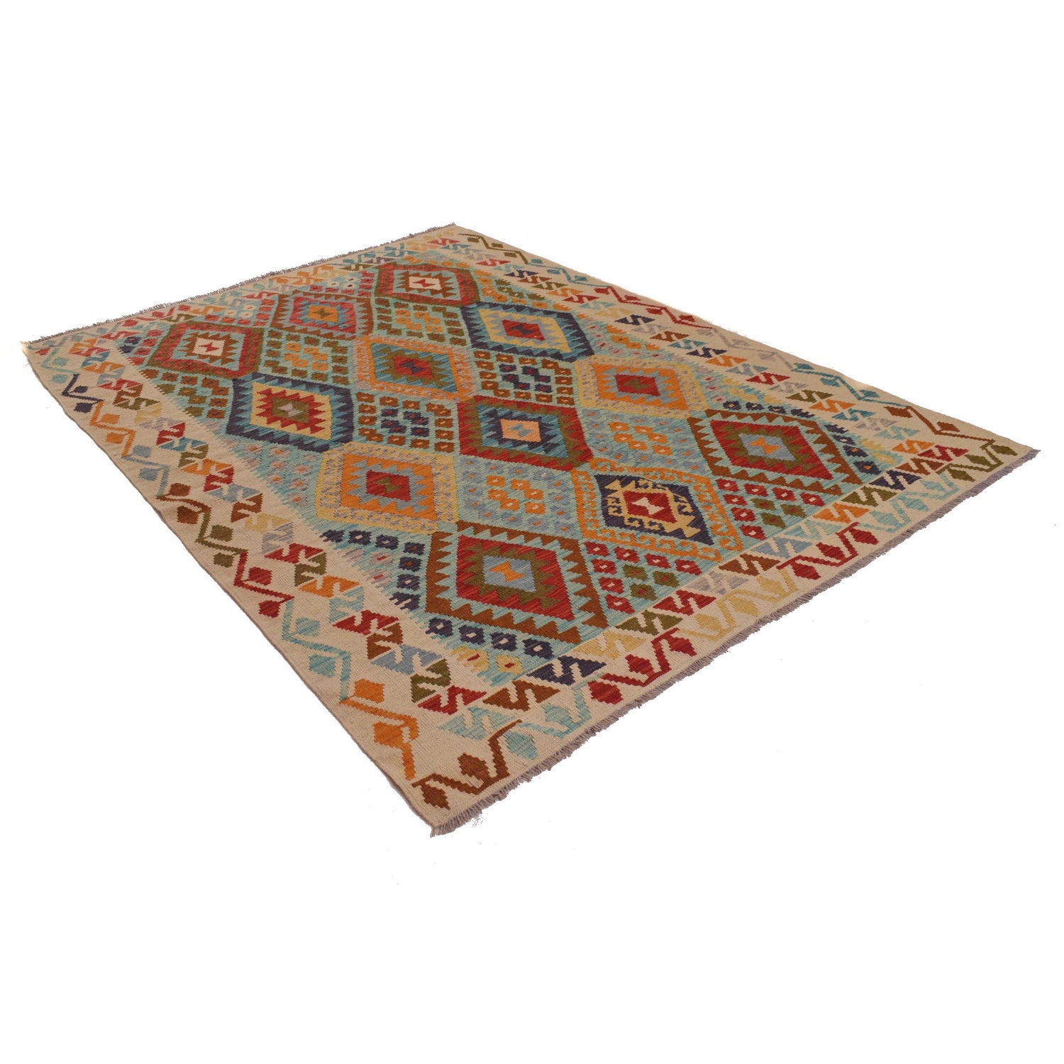 Hand Made Afghan Kilim 5' 10" x 8' 2" ft / 177 x 249 cm - No. B34641