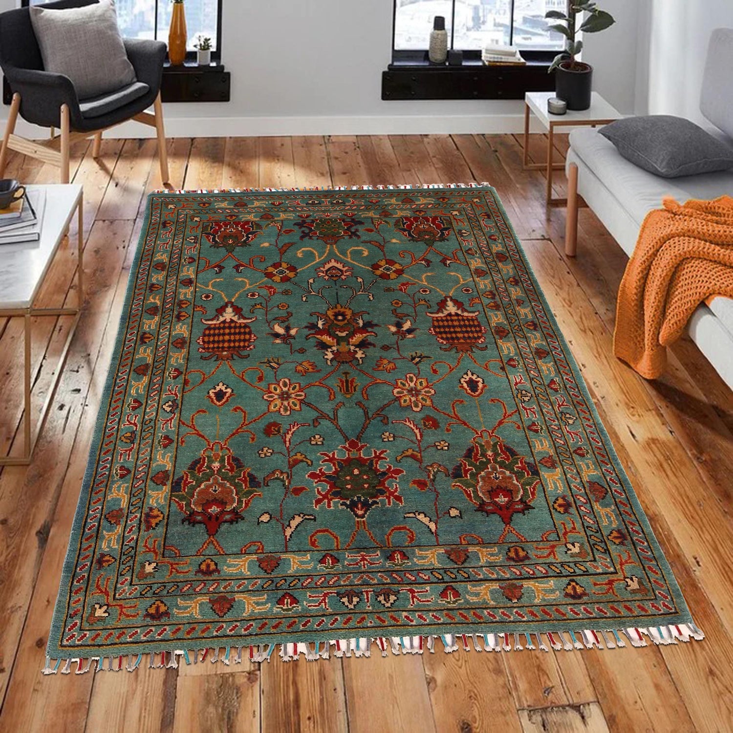 Hand Knotted Sultani Modern Rug 4' 1" x 5' 10" ft / 125 x 177 cm - No. B34660