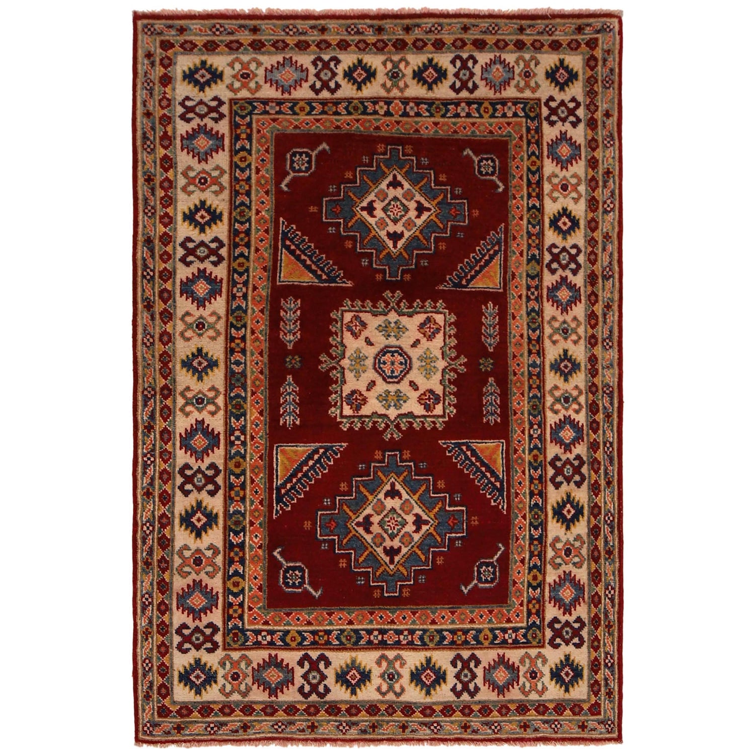 Handmade Kazak Area Rug 3' 4" x 5' 0" ft / 102 x 152 cm - No. B34661