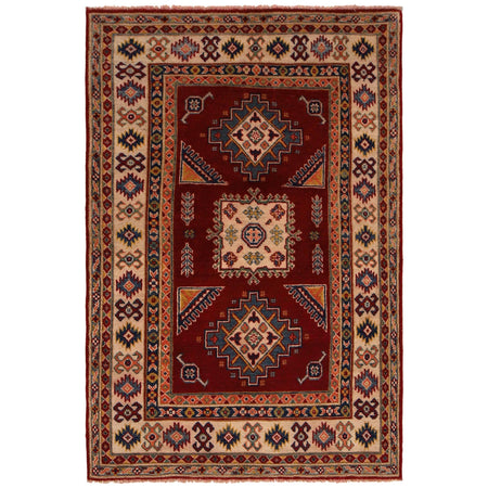 Handmade Kazak Area Rug 3' 4" x 5' 0" ft / 102 x 152 cm - No. B34661