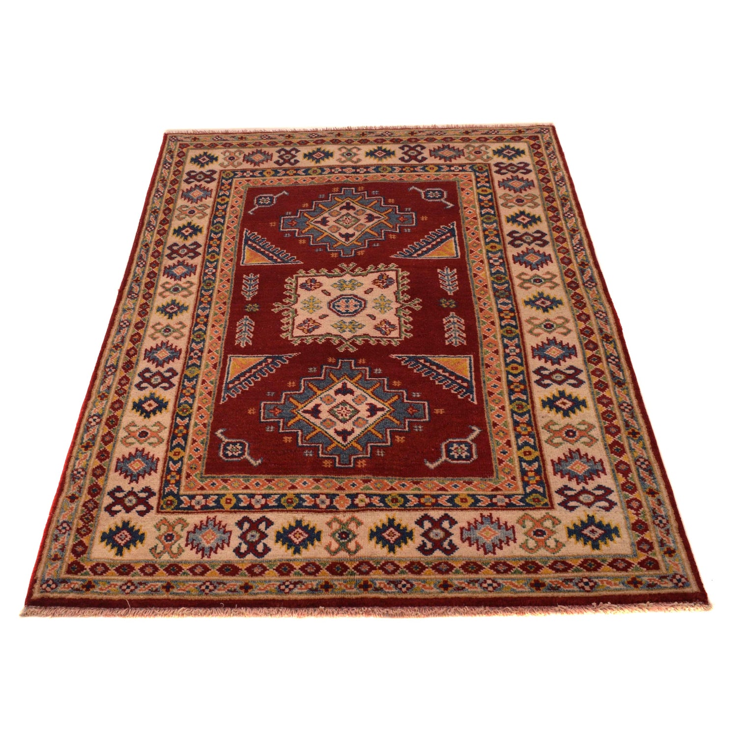Handmade Kazak Area Rug 3' 4" x 5' 0" ft / 102 x 152 cm - No. B34661