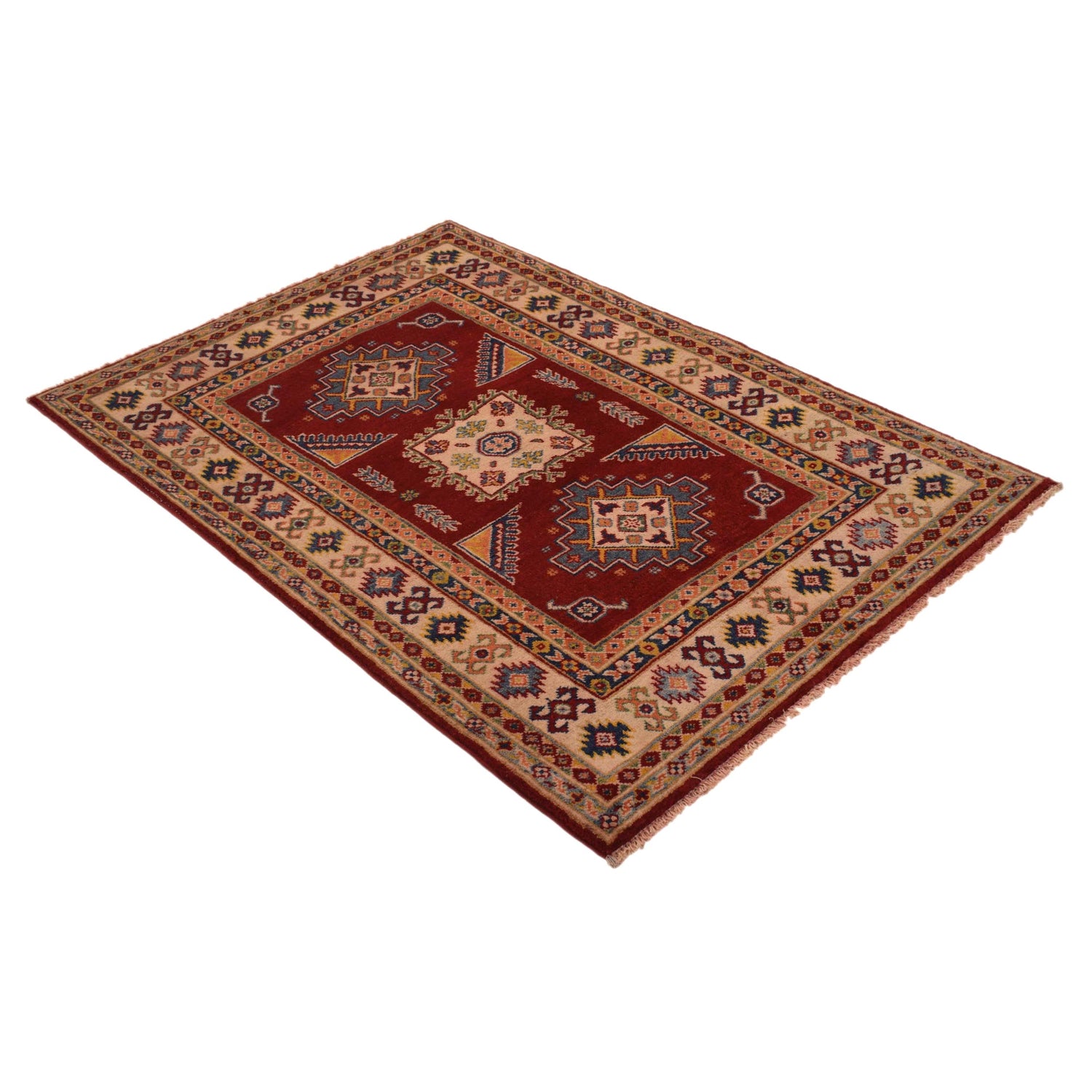 Handmade Kazak Area Rug 3' 4" x 5' 0" ft / 102 x 152 cm - No. B34661