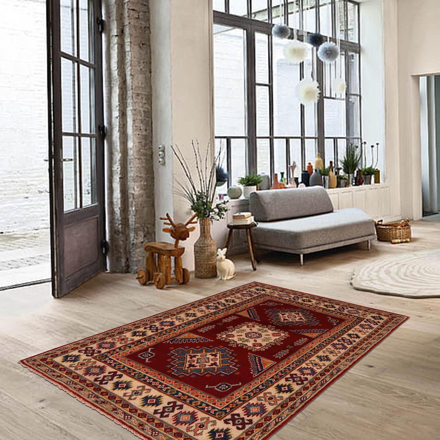 Handmade Kazak Area Rug 3' 4" x 5' 0" ft / 102 x 152 cm - No. B34661