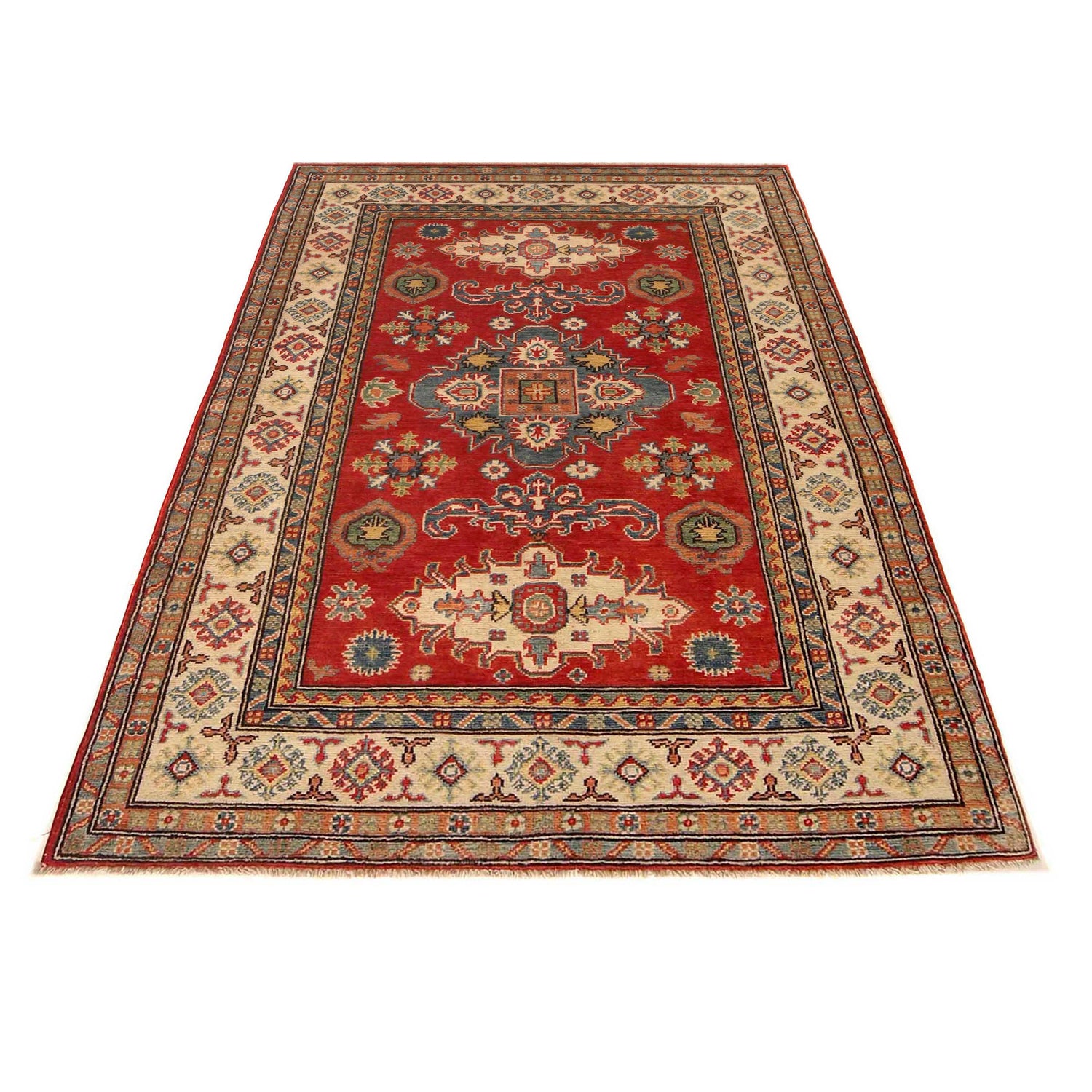 Hand Knotted Kazak Oriental Rug 3' 11" x 5' 10" ft / 120 x 179 cm - No. B34673