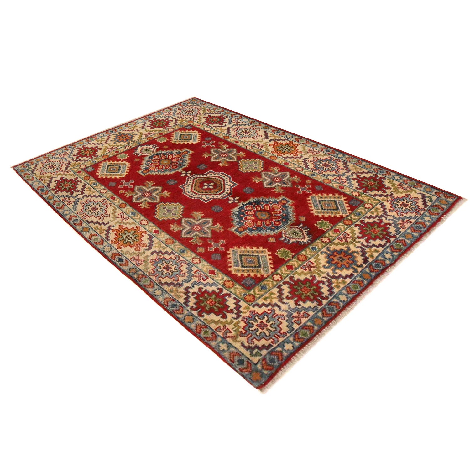 Handmade Kazak Area Rug 3' 5" x 5' 0" ft / 104 x 153 cm - No. B34675