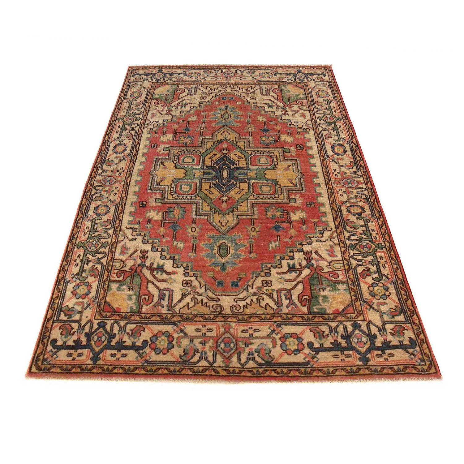 Handmade Persian Design Heriz Carpet 3' 10" x 6' 1" ft / 117 x 186 cm - No. B34690