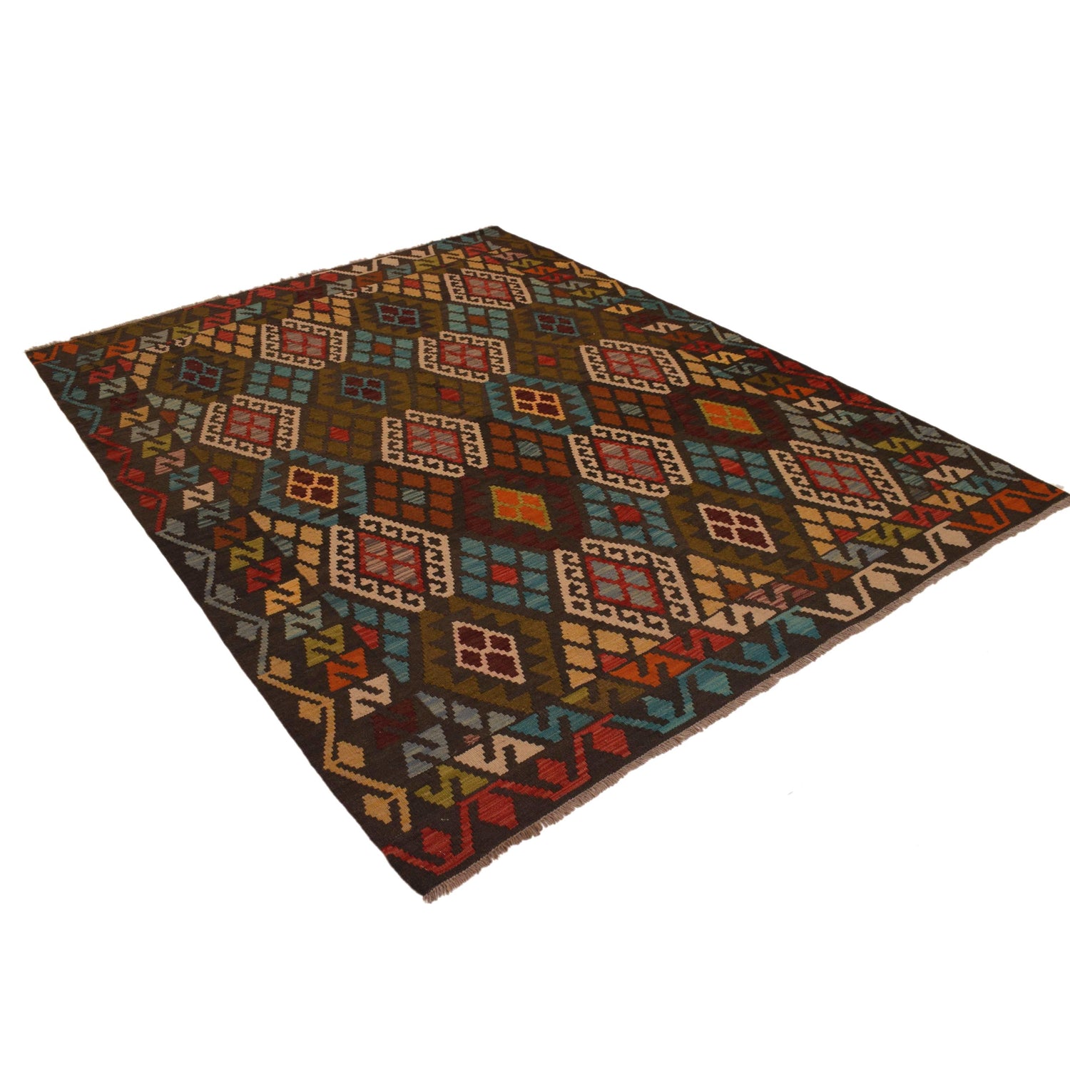 Hand Made Afghan Kilim 5' 11" x 7' 9" ft / 180 x 237 cm - No. B34692