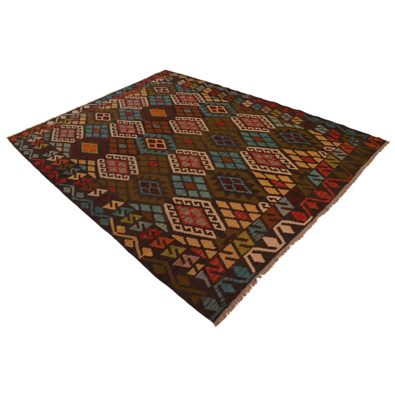 Hand Made Afghan Kilim 5' 11" x 7' 9" ft / 180 x 237 cm - No. B34692