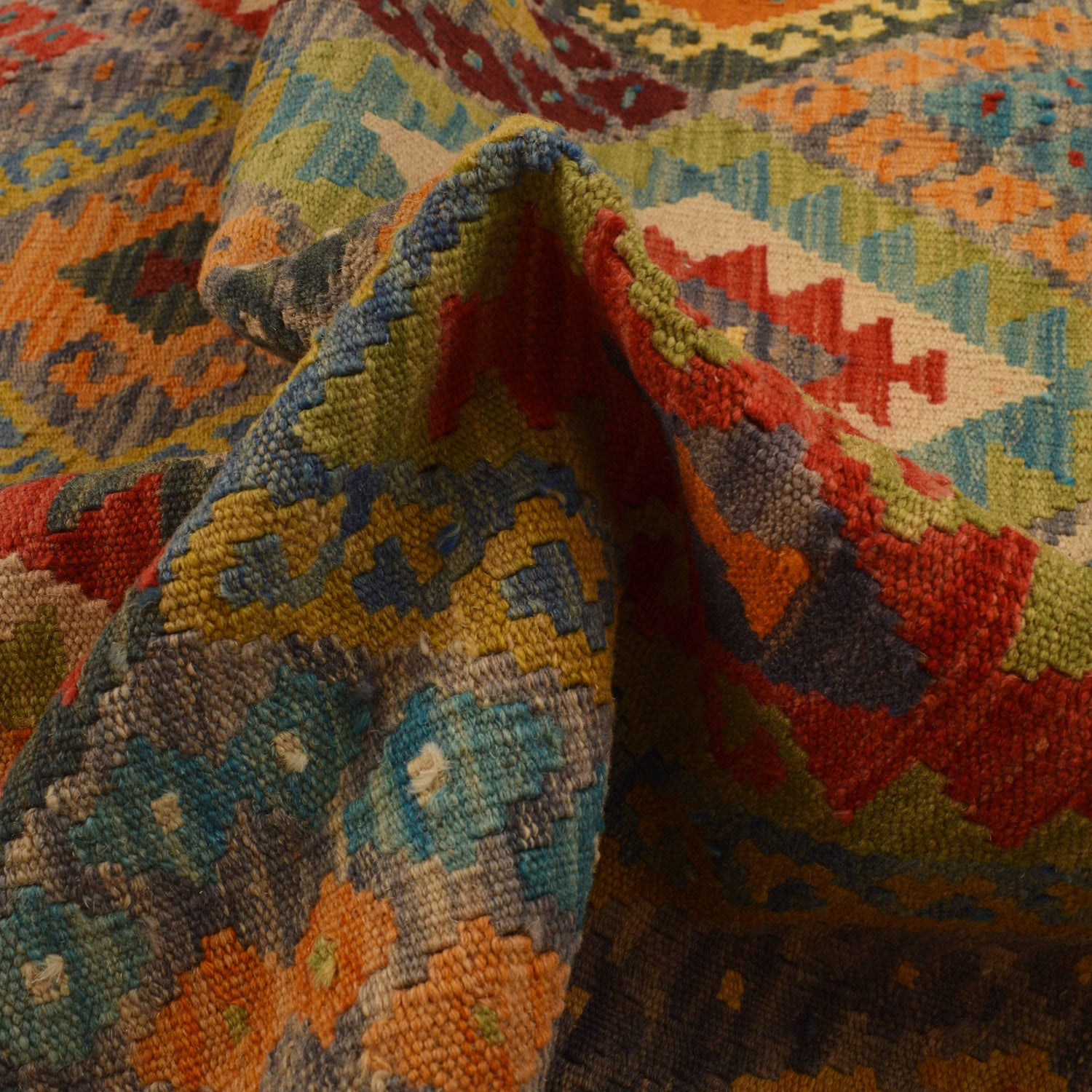 Hand Made Afghan Kilim 5' 11" x 7' 9" ft / 180 x 237 cm - No. B34693