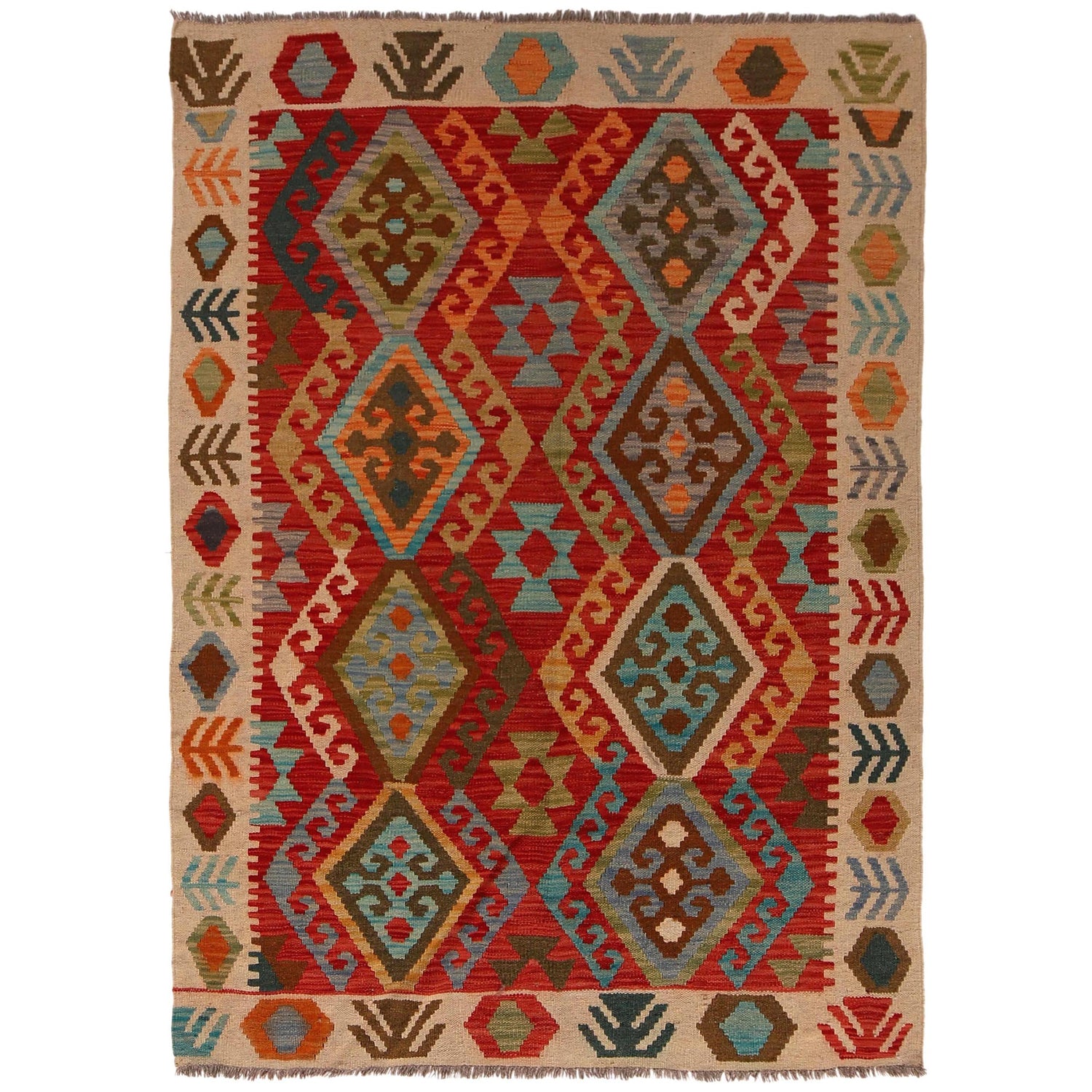 Handmade Vegetable Kilim 4' 2" x 5' 10" ft / 126 x 179 cm - No. B34699