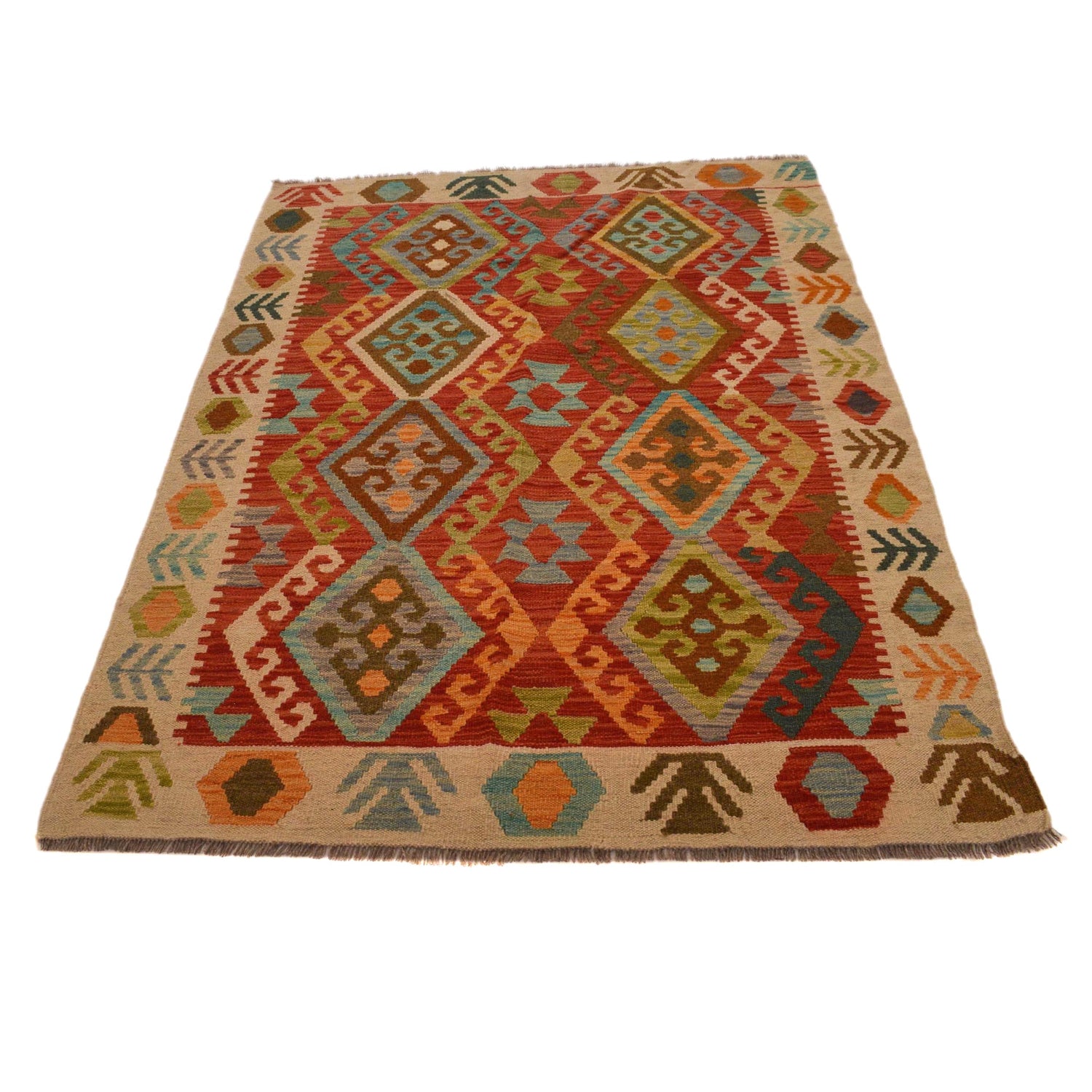 Handmade Vegetable Kilim 4' 2" x 5' 10" ft / 126 x 179 cm - No. B34699