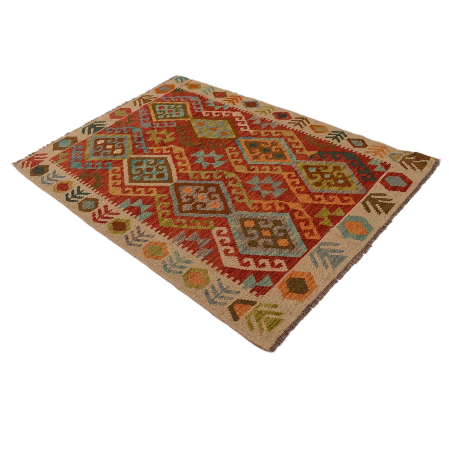 Handmade Vegetable Kilim 4' 2" x 5' 10" ft / 126 x 179 cm - No. B34699