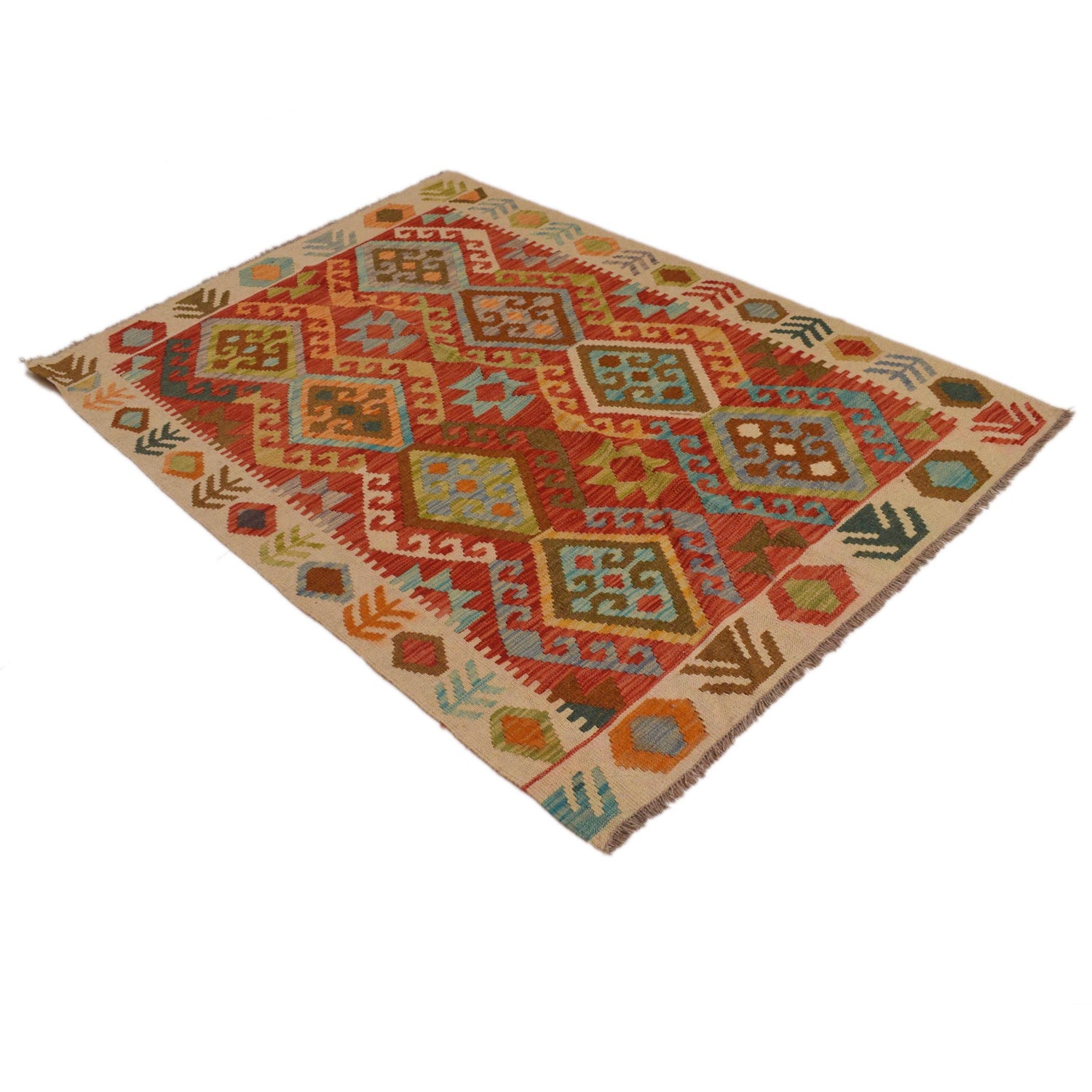 Handmade Vegetable Kilim 4' 2" x 5' 10" ft / 126 x 179 cm - No. B34699