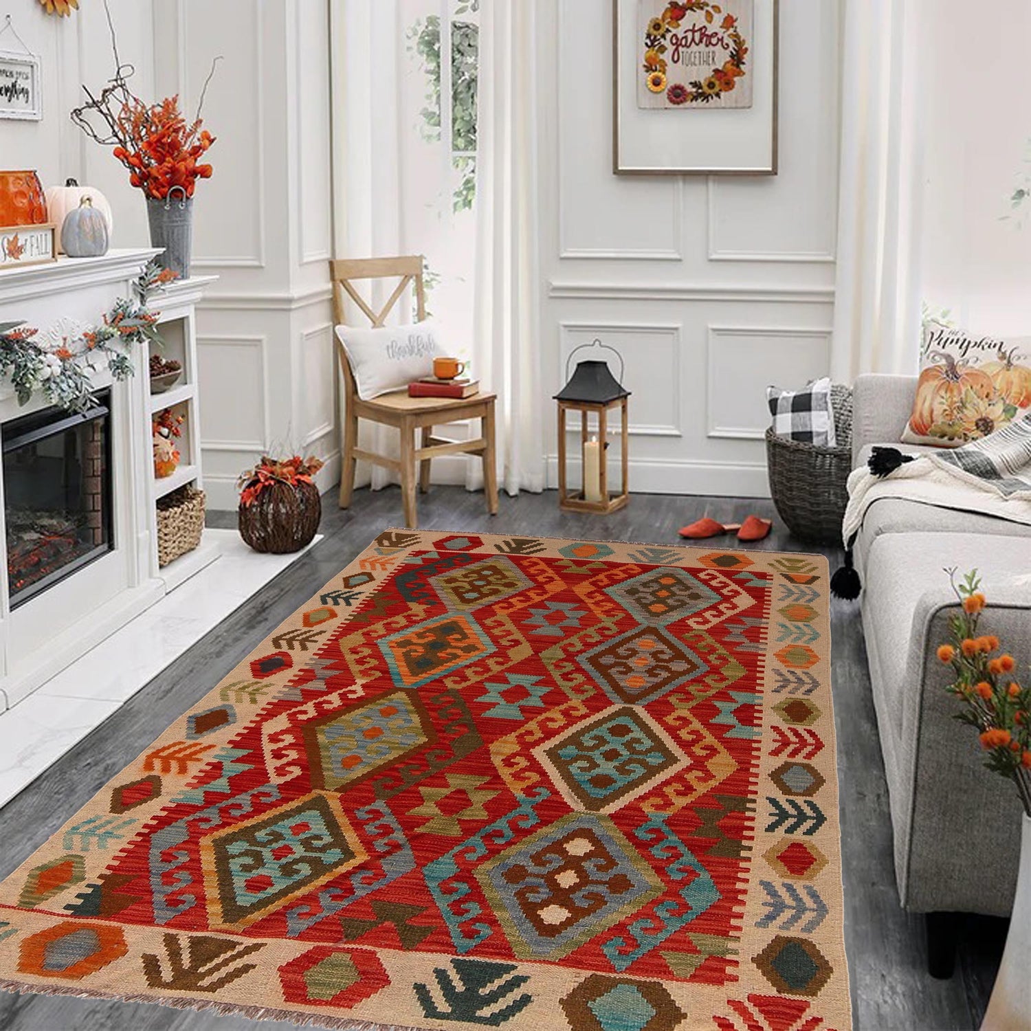 Handmade Vegetable Kilim 4' 2" x 5' 10" ft / 126 x 179 cm - No. B34699