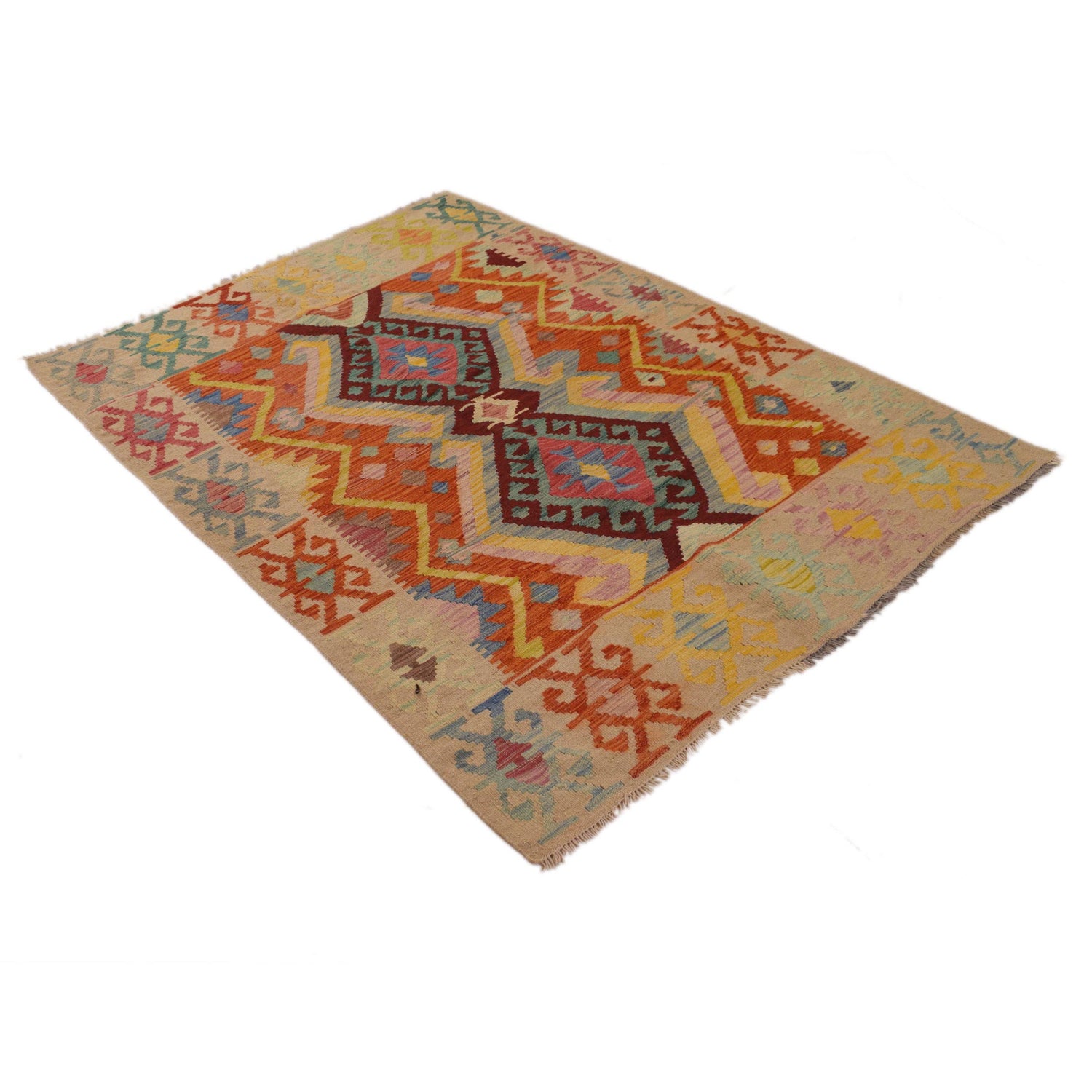 Handmade Vegetable Kelim 4' 2" x 5' 9" ft / 127 x 175 cm - No. B34700