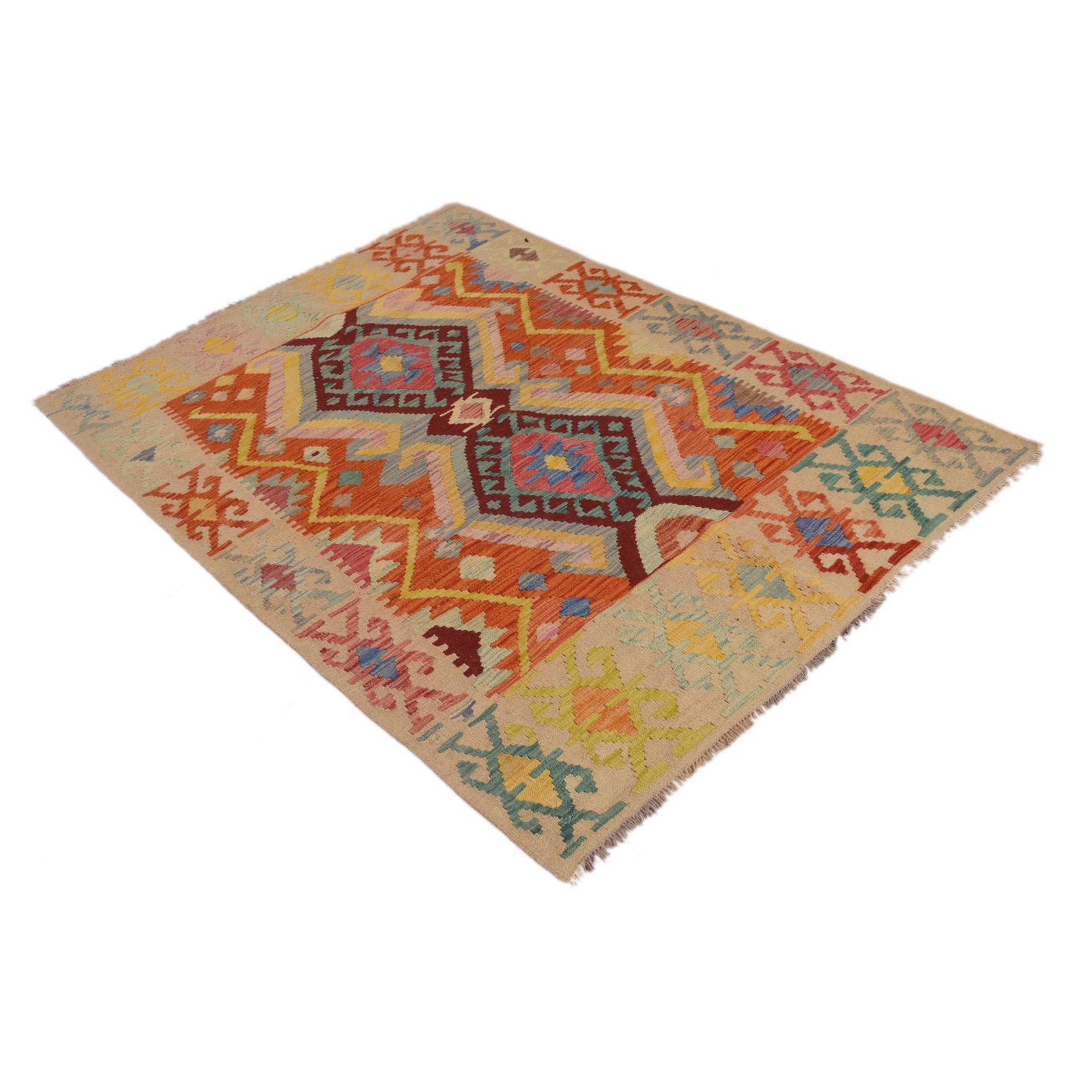 Handmade Vegetable Kelim 4' 2" x 5' 9" ft / 127 x 175 cm - No. B34700