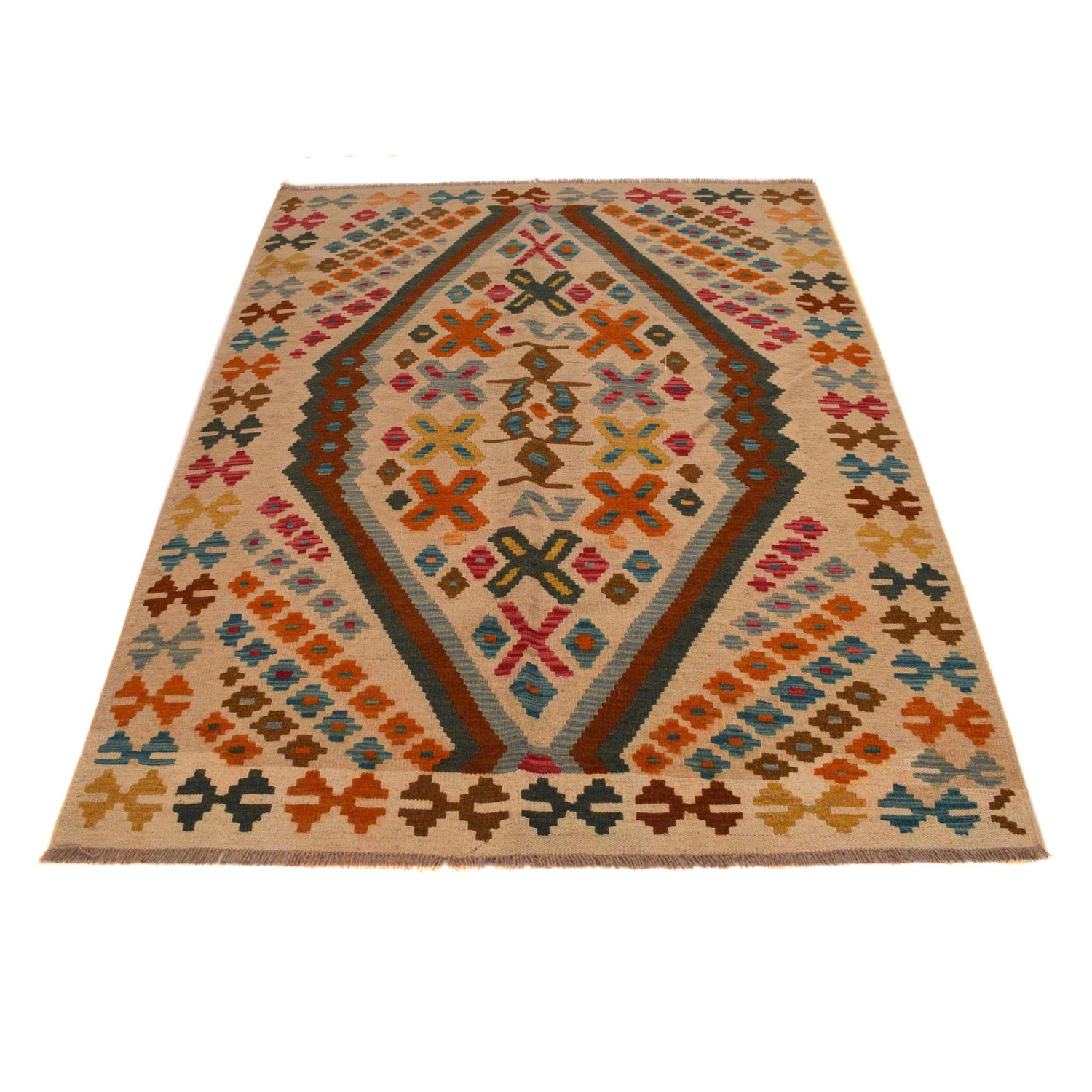 Handmade Turkish Design Wool Kilim 4' 2" x 6' 0" ft / 128 x 182 cm - No. B34701