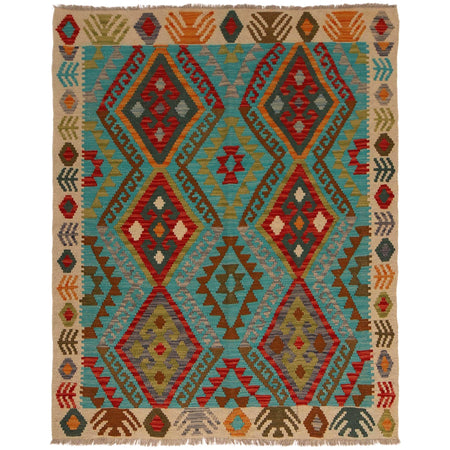 Handmade Afghan Vegetable Kilim 4' 5" x 5' 7" ft / 134 x 169 cm - No. B34707