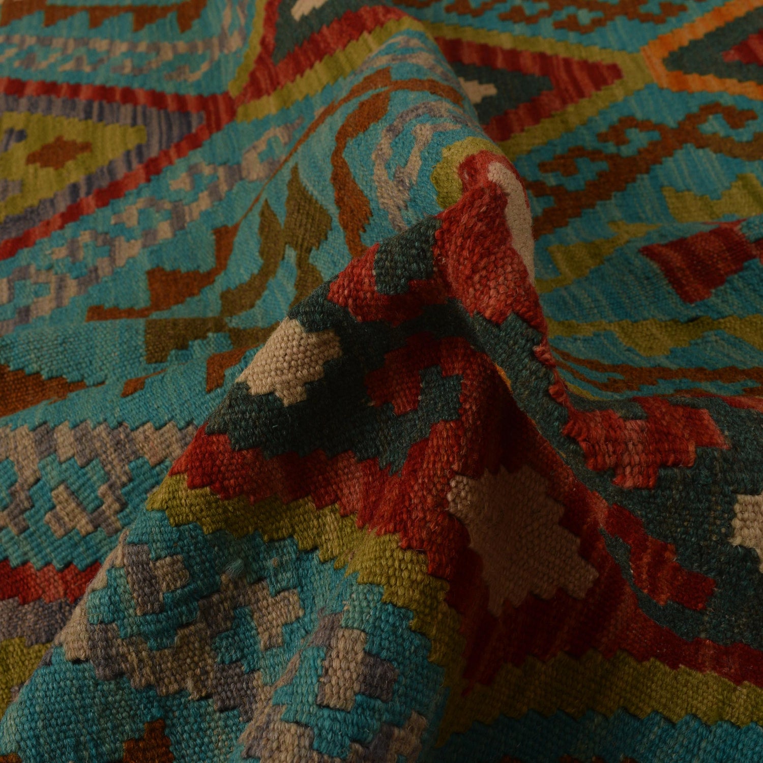 Handmade Afghan Vegetable Kilim 4' 5" x 5' 7" ft / 134 x 169 cm - No. B34707