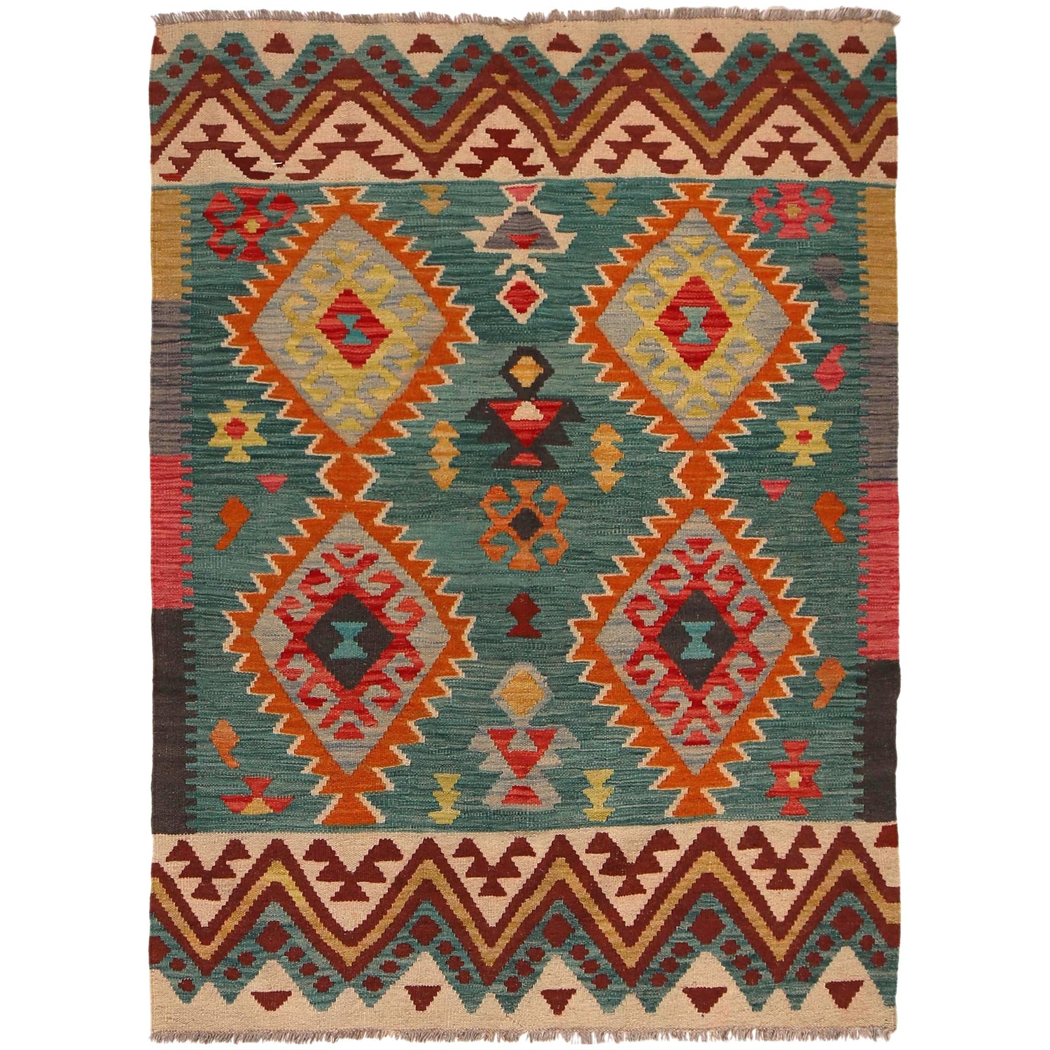 Hand Made Afghan Kilim 4' 2" x 5' 8" ft / 126 x 172 cm - No. B34710