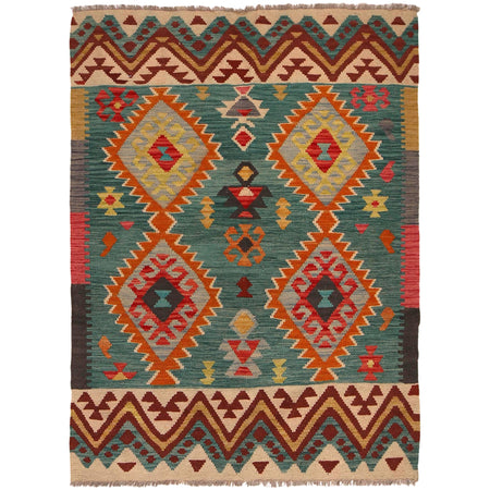 Hand Made Afghan Kilim 4' 2" x 5' 8" ft / 126 x 172 cm - No. B34710