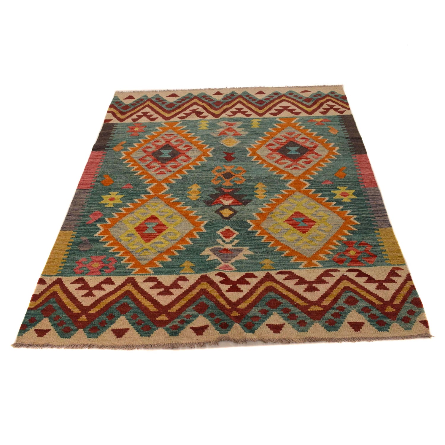 Hand Made Afghan Kilim 4' 2" x 5' 8" ft / 126 x 172 cm - No. B34710