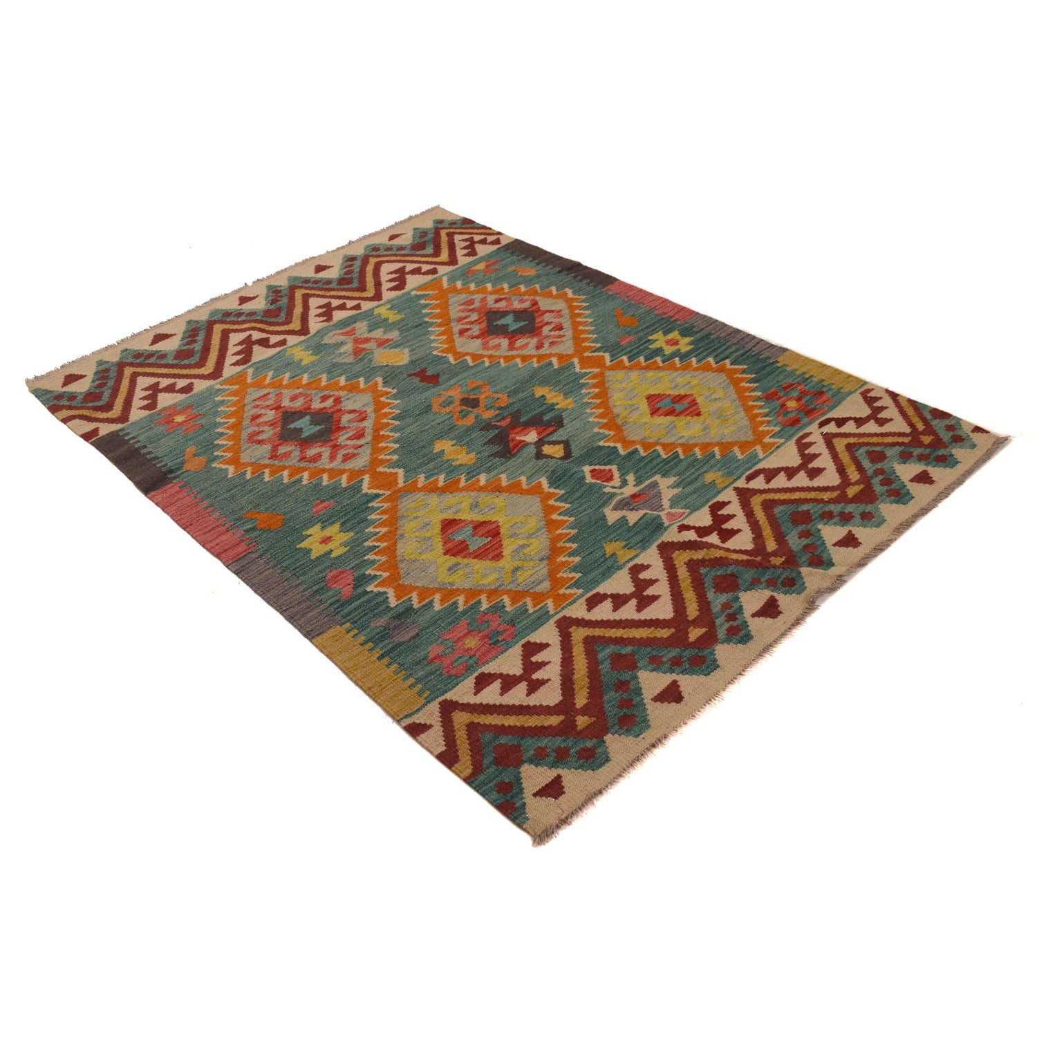 Hand Made Afghan Kilim 4' 2" x 5' 8" ft / 126 x 172 cm - No. B34710