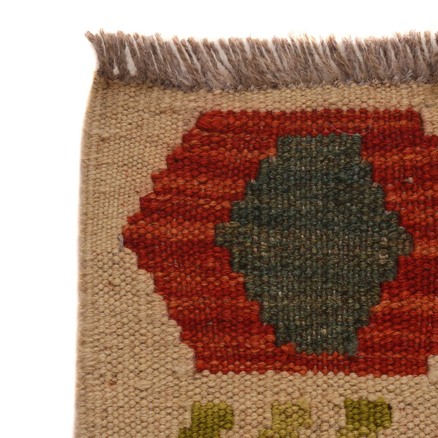 Colorful Flat-Weave Wool Kilim 4' 1" x 5' 11" ft / 125 x 180 cm - No. B34712