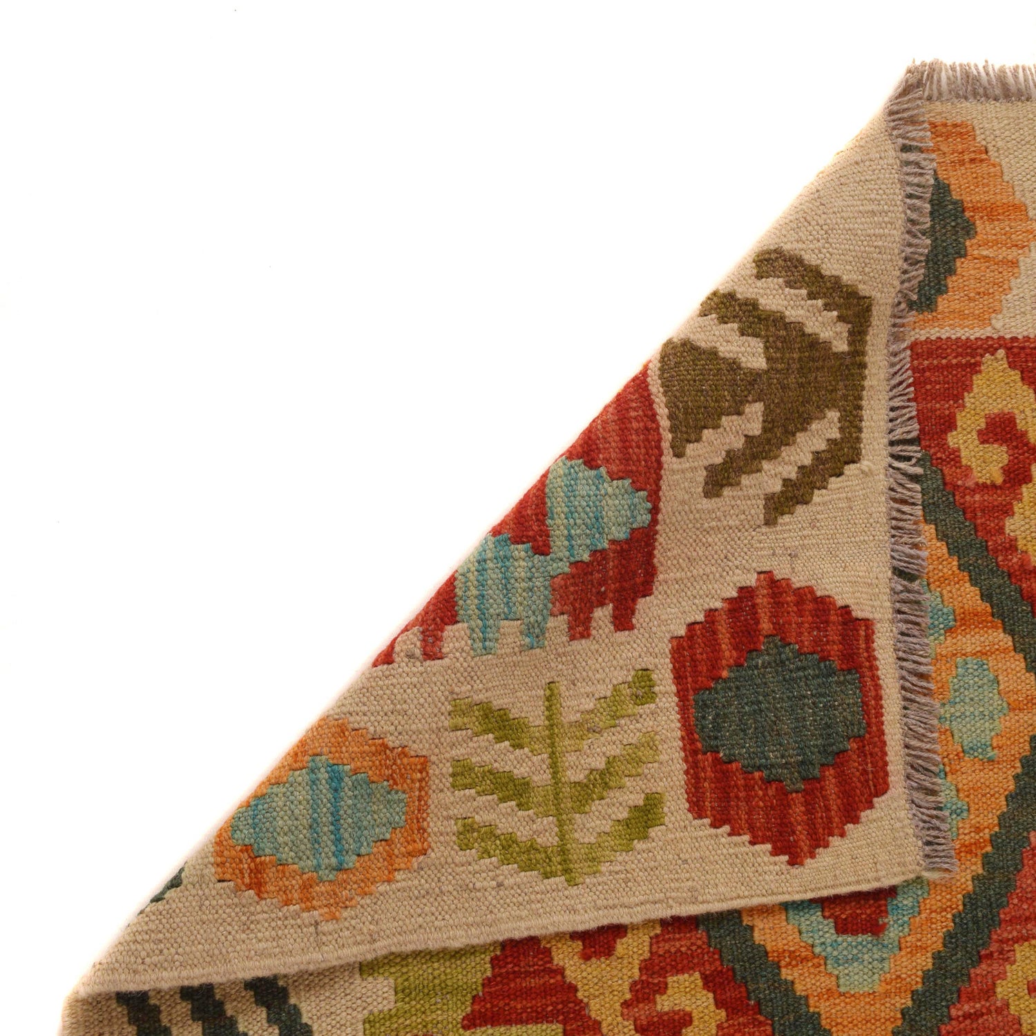 Colorful Flat-Weave Wool Kilim 4' 1" x 5' 11" ft / 125 x 180 cm - No. B34712