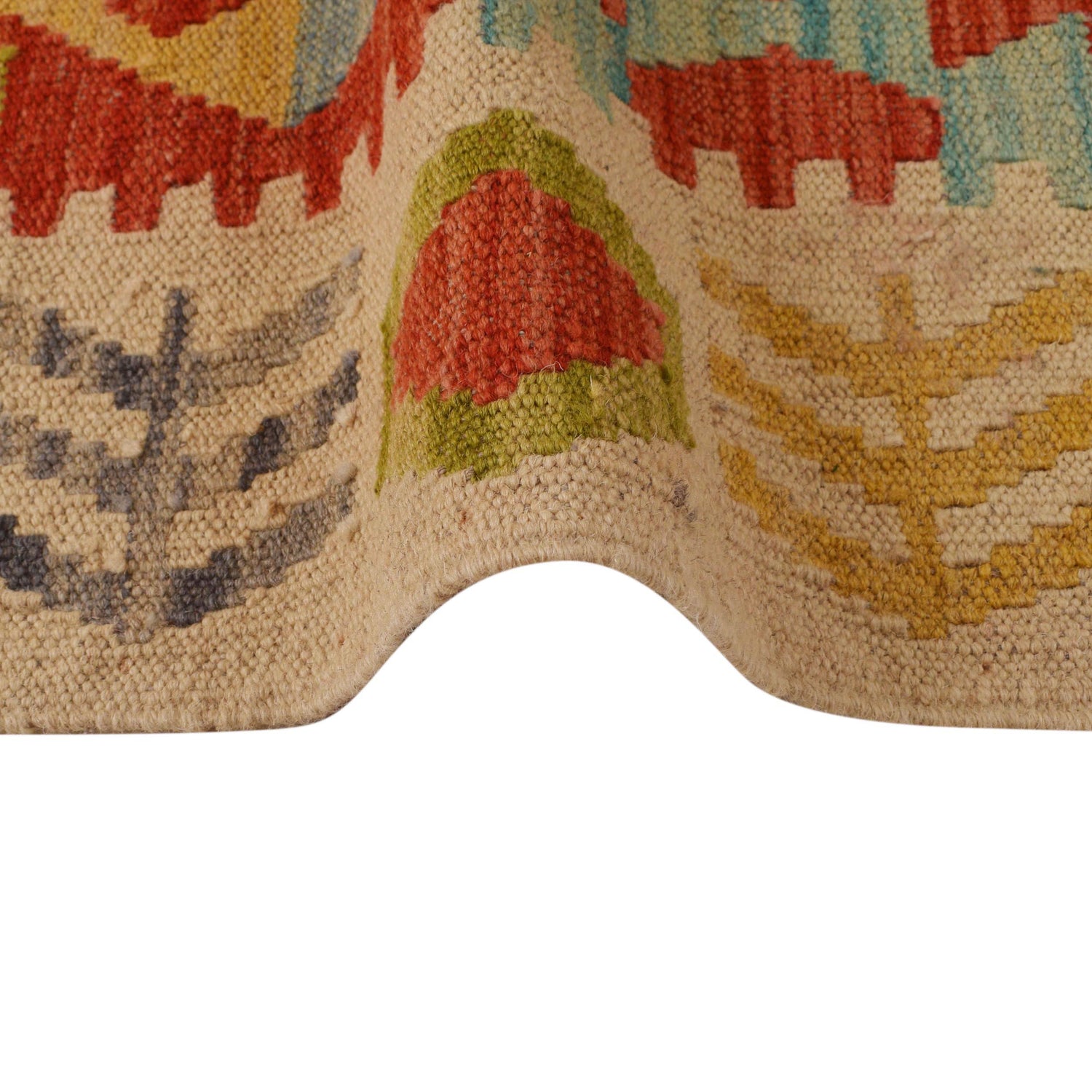 Colorful Flat-Weave Wool Kilim 4' 1" x 5' 11" ft / 125 x 180 cm - No. B34712