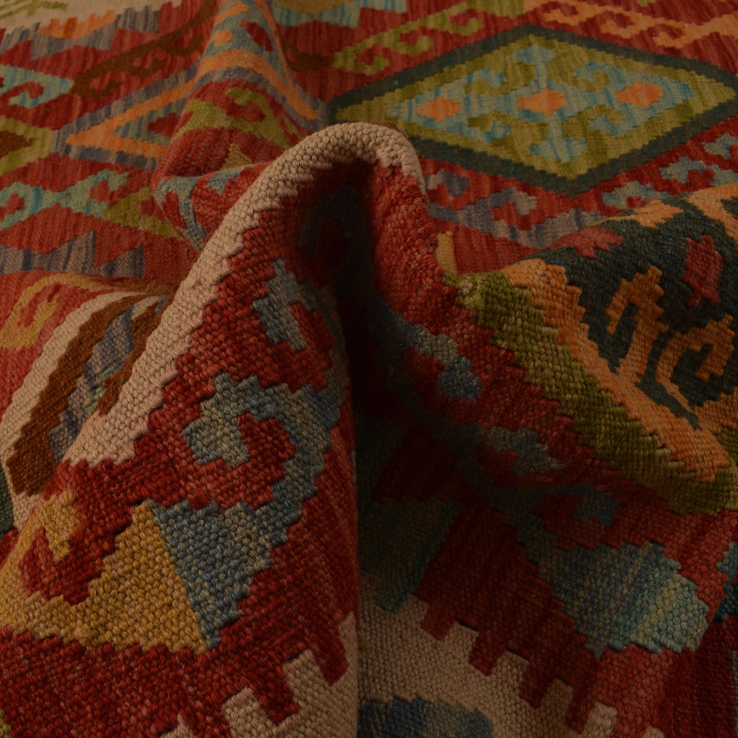 Colorful Flat-Weave Wool Kilim 4' 1" x 5' 11" ft / 125 x 180 cm - No. B34712