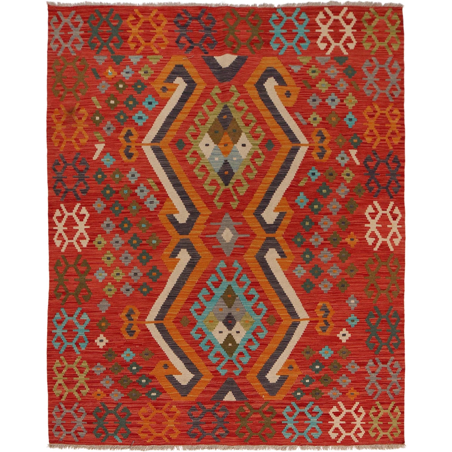 Hand Made Afghan Kilim 5' 0" x 6' 5" ft / 152 x 196 cm - No. B34714