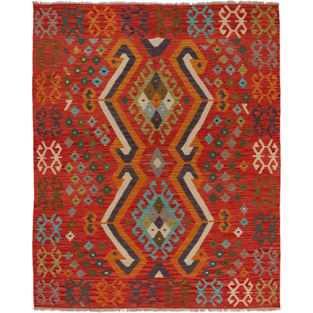 Hand Made Afghan Kilim 5' 0" x 6' 5" ft / 152 x 196 cm - No. B34714