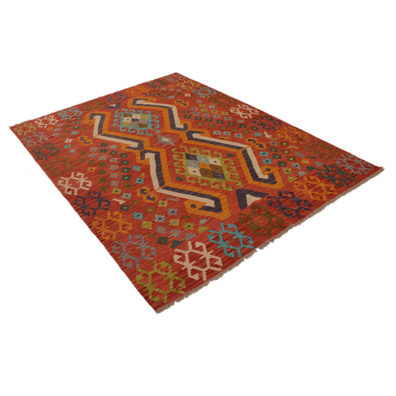 Hand Made Afghan Kilim 5' 0" x 6' 5" ft / 152 x 196 cm - No. B34714