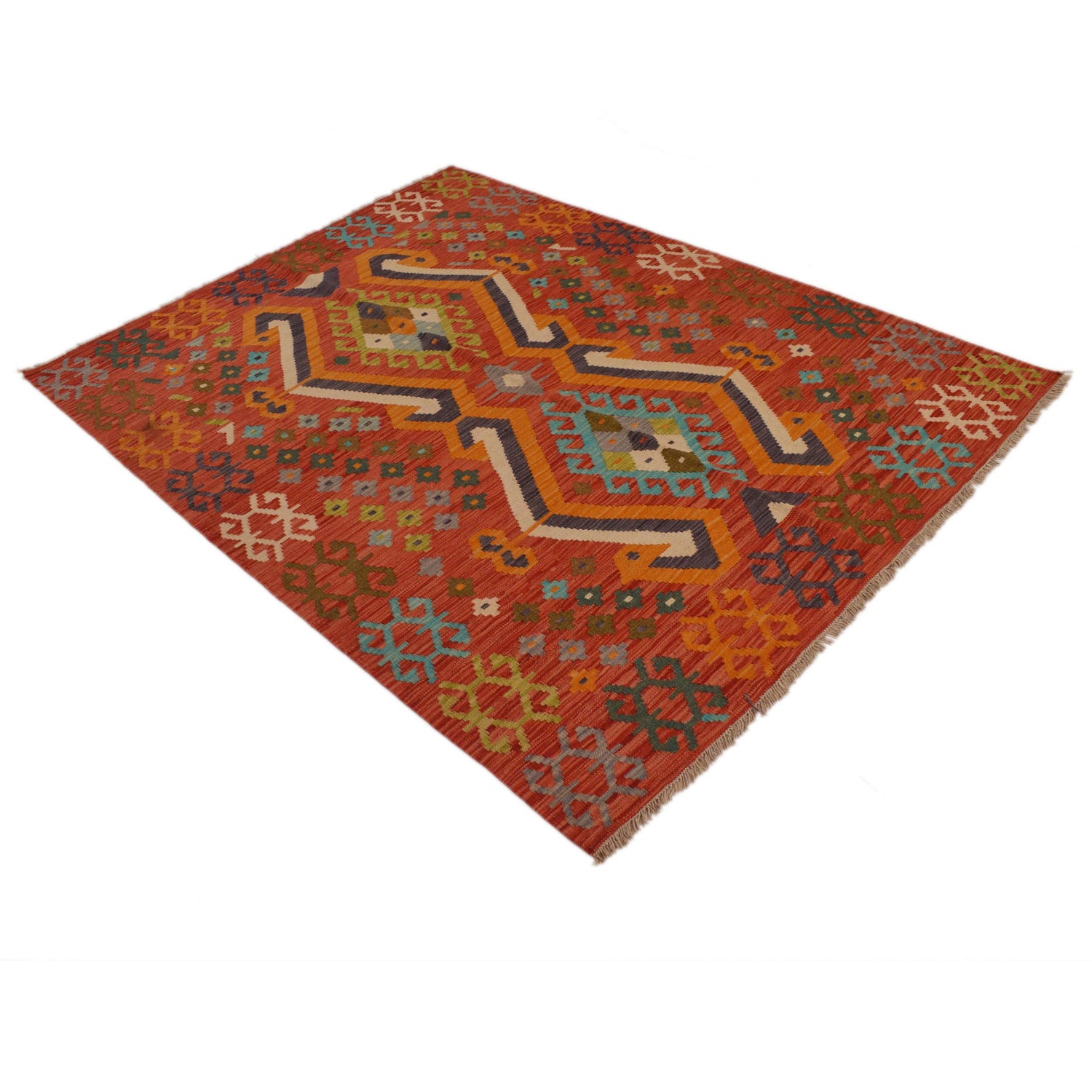 Hand Made Afghan Kilim 5' 0" x 6' 5" ft / 152 x 196 cm - No. B34714