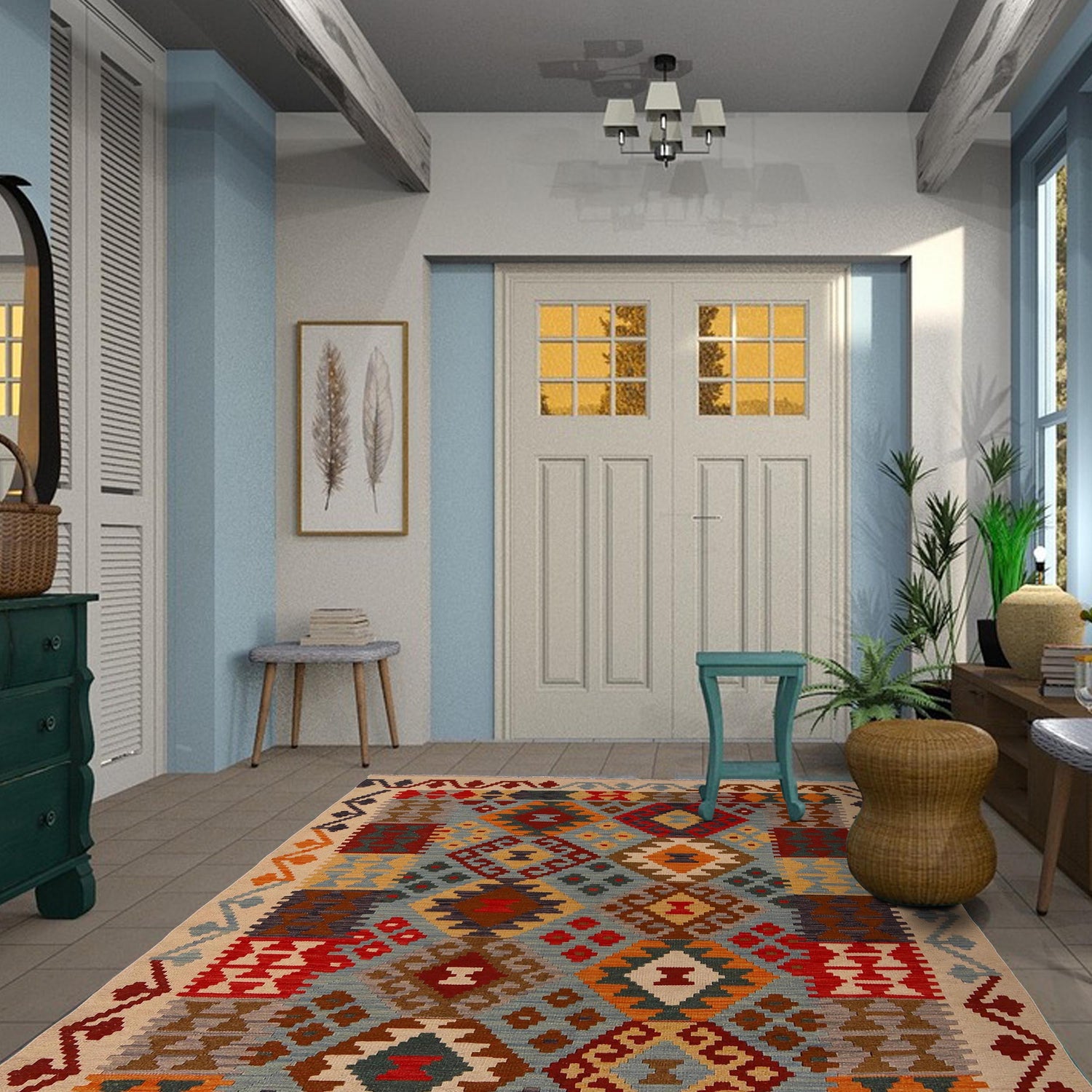 Handmade Vegetable Kilim 5' 1" x 6' 5" ft / 155 x 195 cm - No. B34715