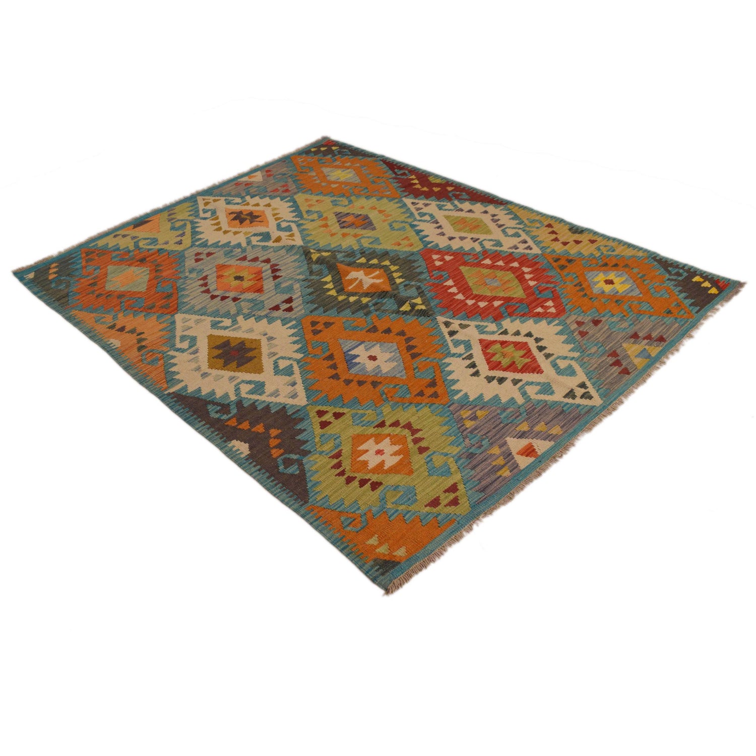 Handmade Turkish Design Wool Kilim 5' 1" x 6' 5" ft / 156 x 196 cm - No. B34718