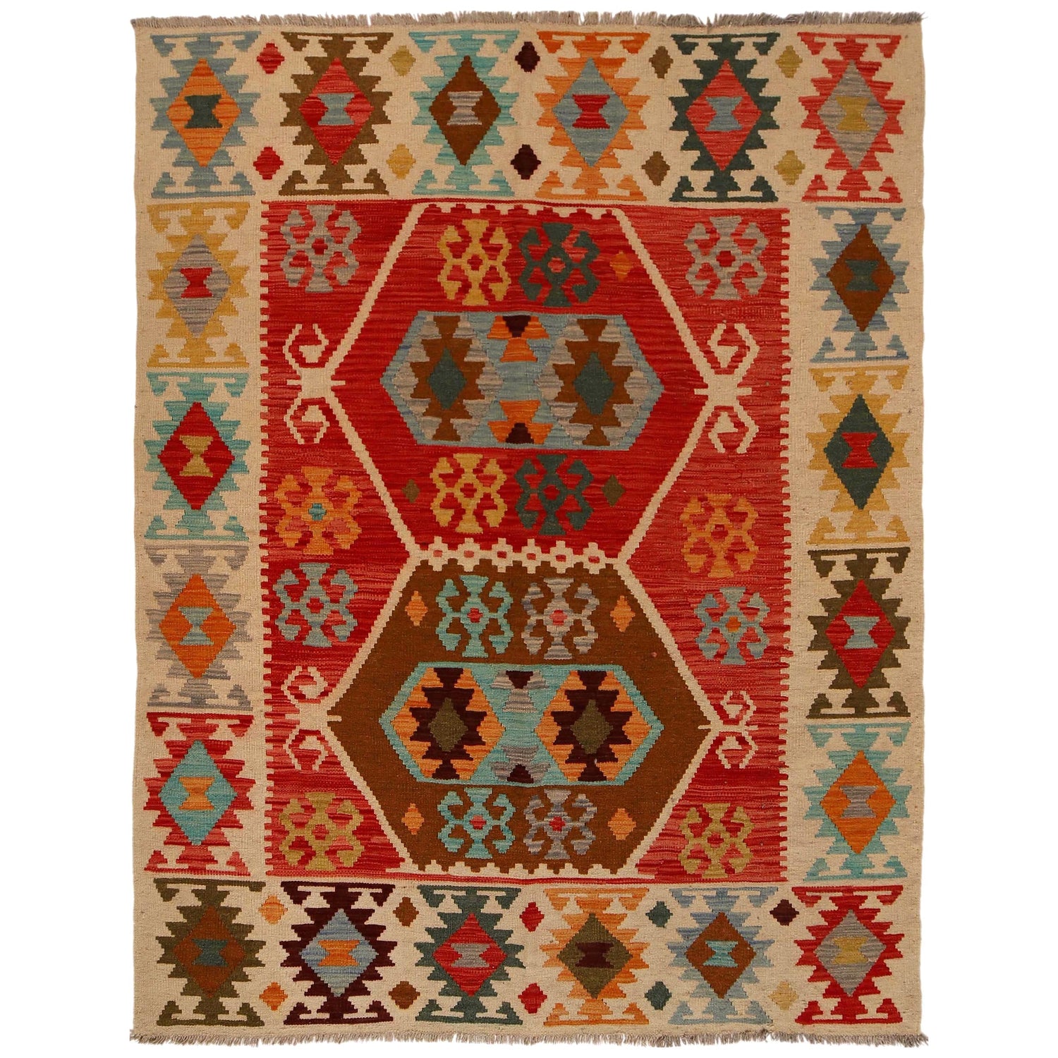 Handmade Afghan Vegetable Kilim 4' 11" x 6' 5" ft / 150 x 195 cm - No. B34722