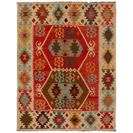 Handmade Afghan Vegetable Kilim 4' 11" x 6' 5" ft / 150 x 195 cm - No. B34722