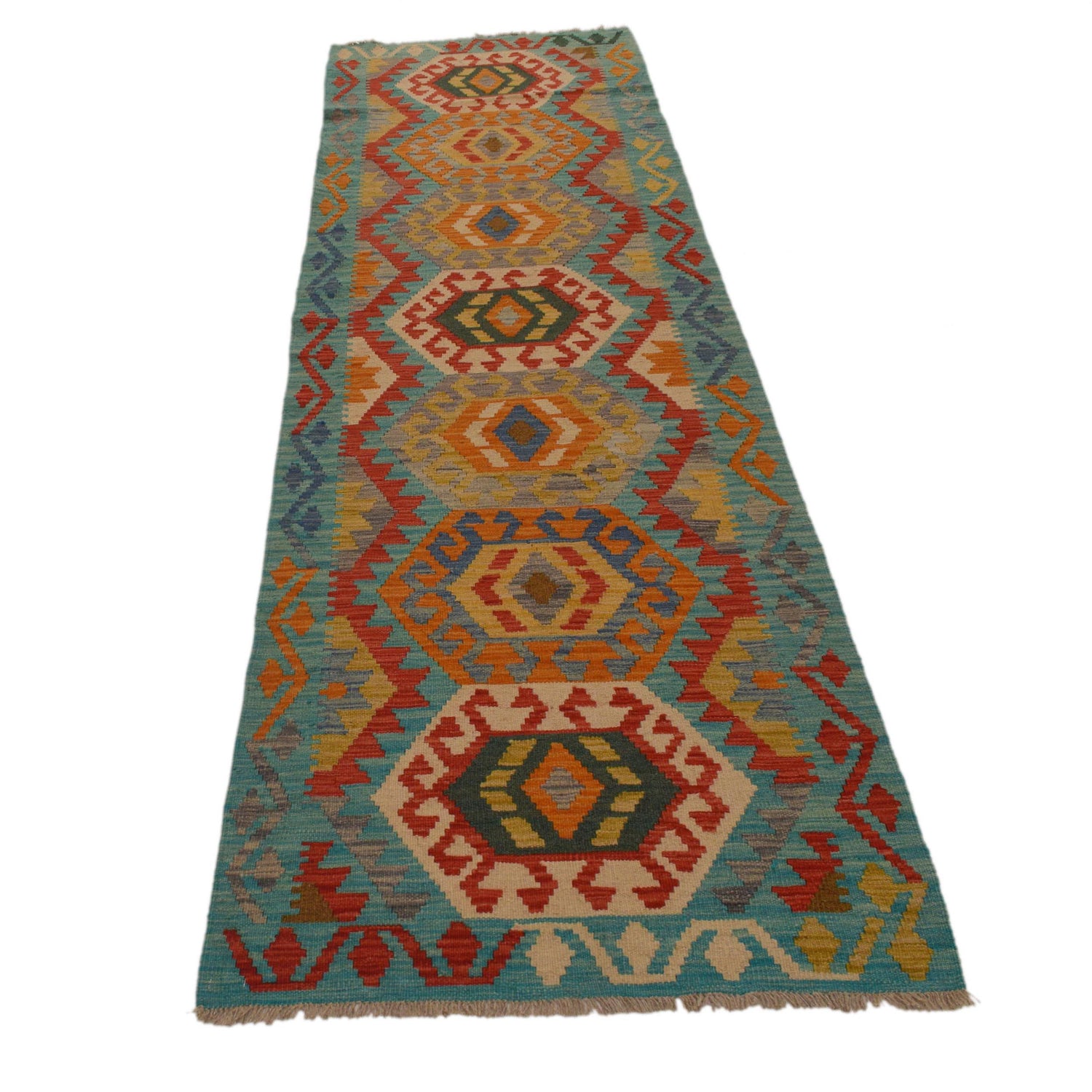 Hand Woven Wool Kelim Runner 2' 8" x 9' 6" ft / 81 x 290 cm - No. B34730