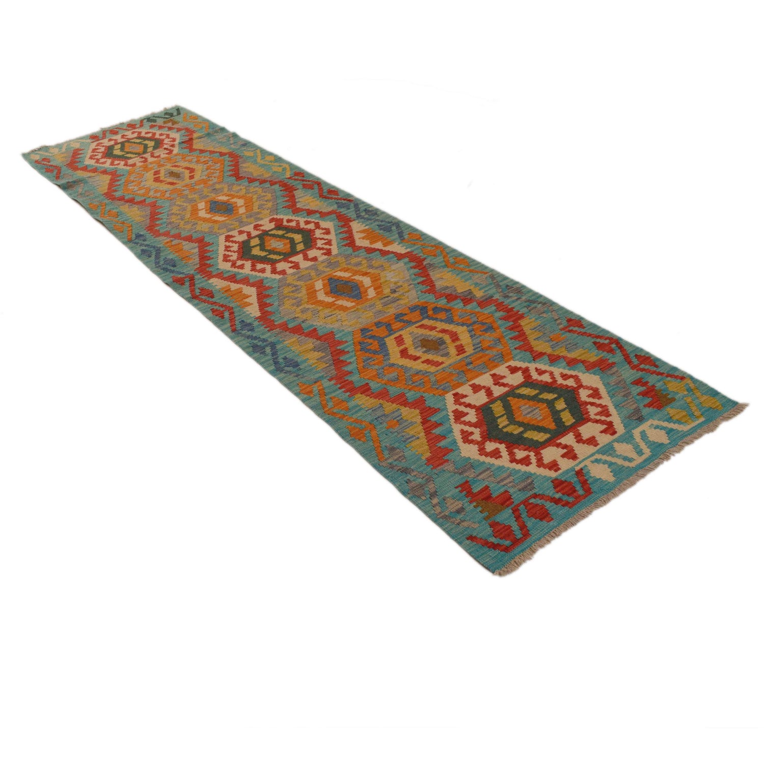 Hand Woven Wool Kelim Runner 2' 8" x 9' 6" ft / 81 x 290 cm - No. B34730