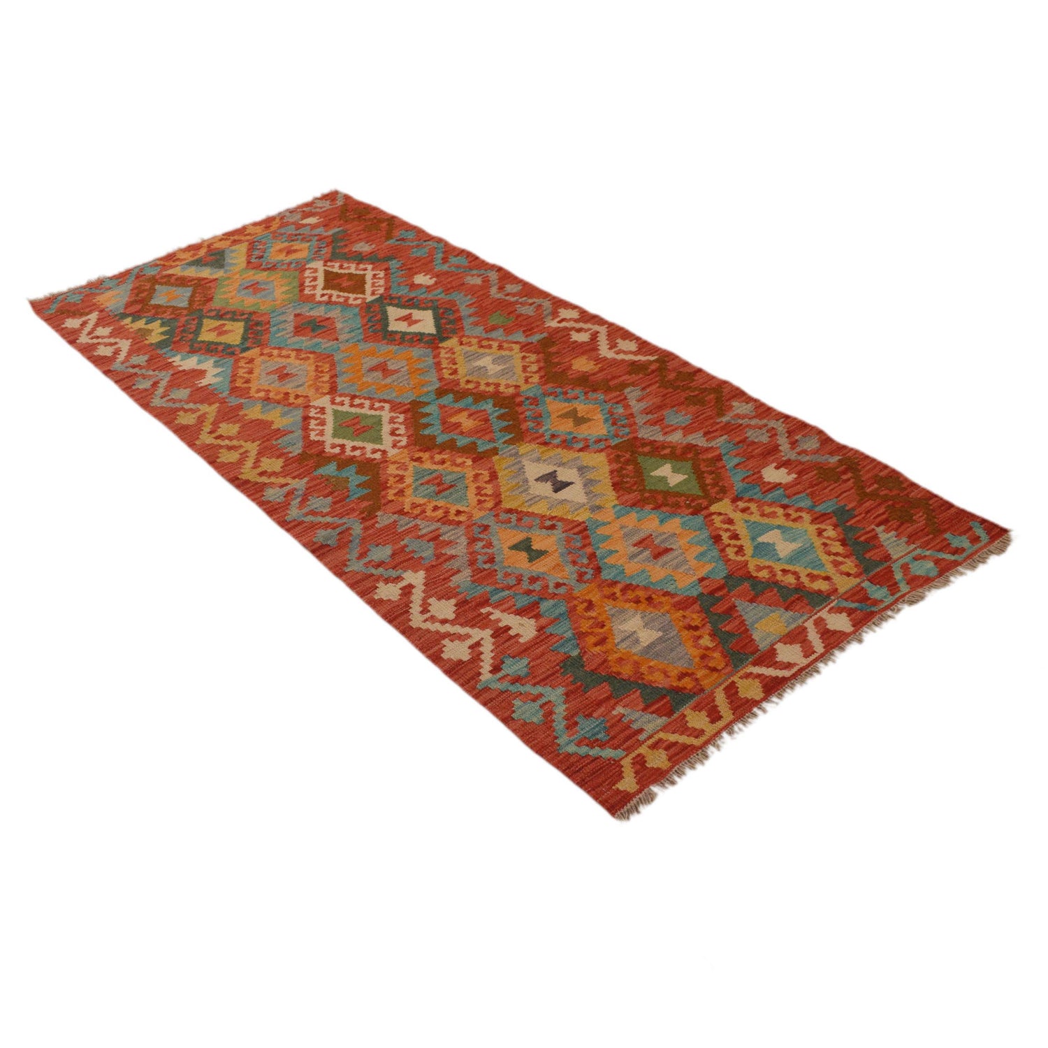 Colorful Flat-Weave Wool Kilim Runner 2' 1"x 6' 6" ft / 88 x 197 cm - No. B34731