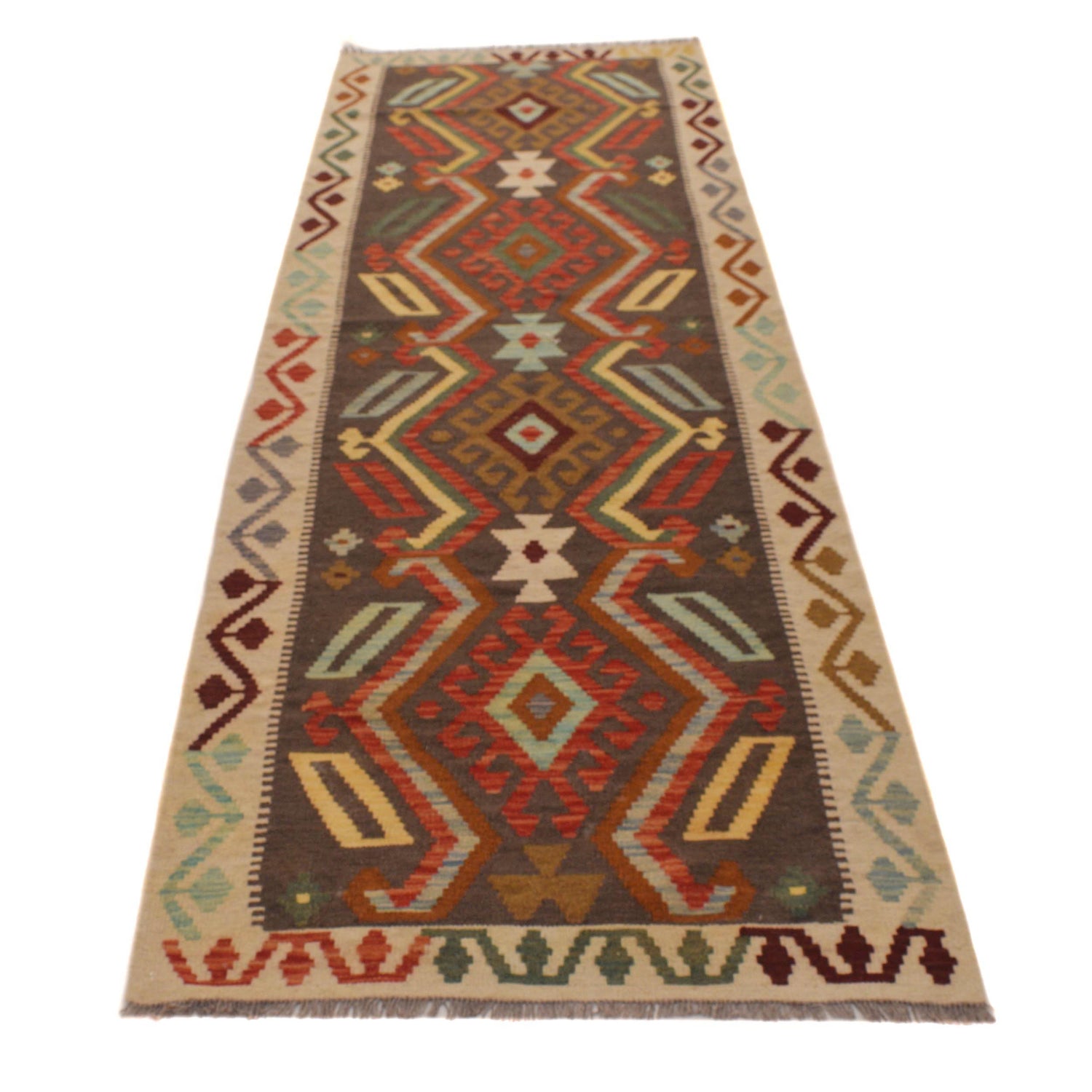 Handmade Turkish Design Wool Kilim Runner 2' 9" x 10' 0" ft / 85 x 305 cm - No. B34733