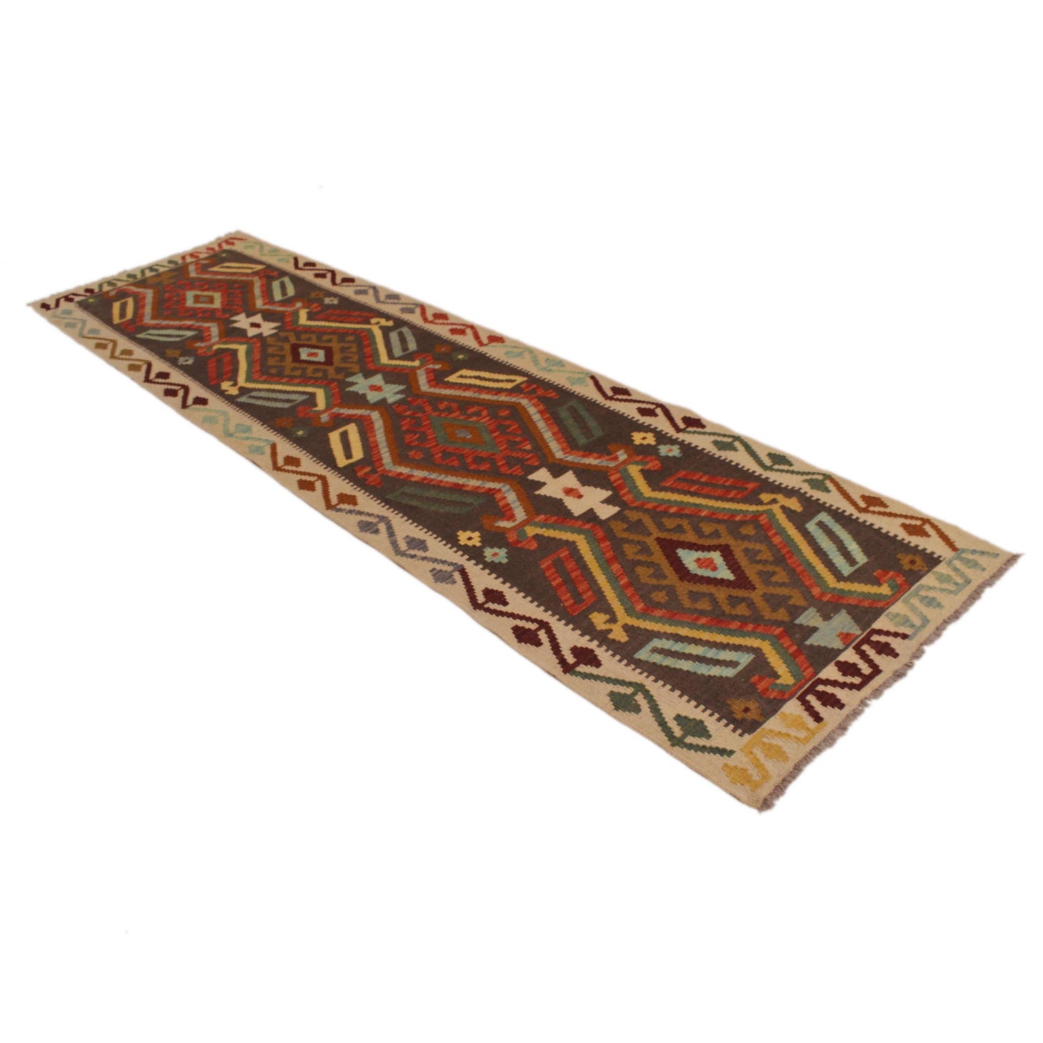 Handmade Turkish Design Wool Kilim Runner 2' 9" x 10' 0" ft / 85 x 305 cm - No. B34733
