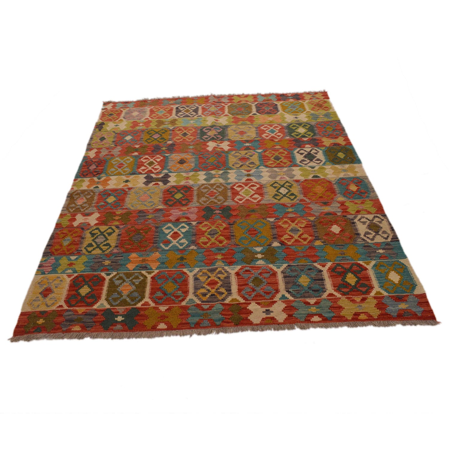 Hand Made Afghan Kilim 5' 1" x 6' 5" ft / 154 x 196 cm - No. B34747