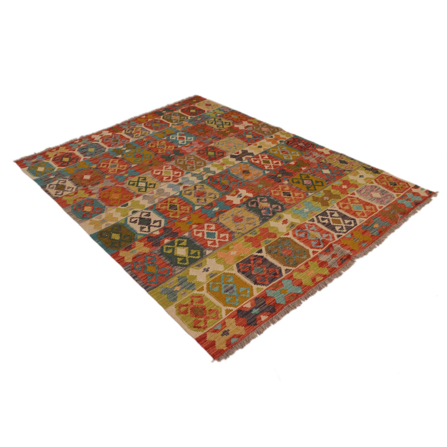 Hand Made Afghan Kilim 5' 1" x 6' 5" ft / 154 x 196 cm - No. B34747