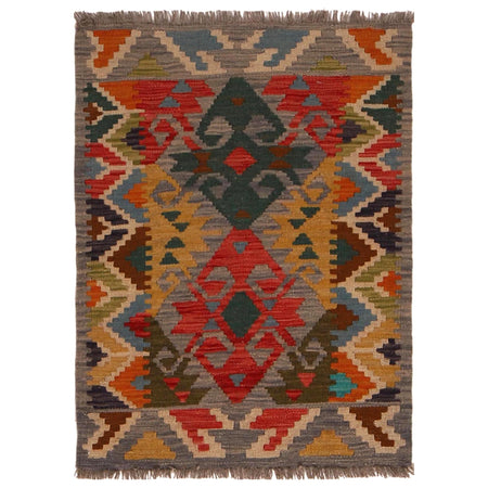 Colorful Flat-Weave Wool Kilim 2' 1" x 2' 11" ft / 63 x 88 cm - No. B34889