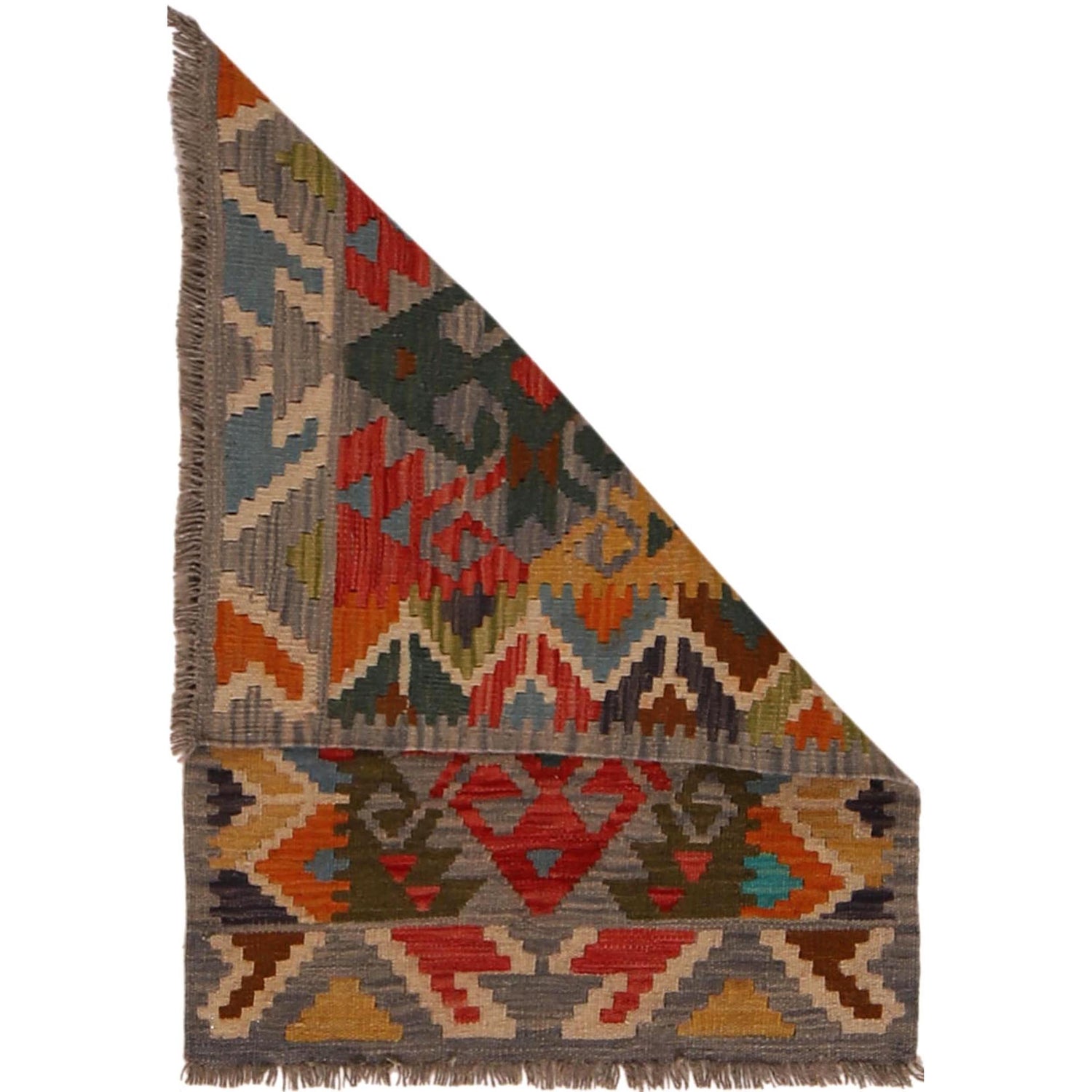 Colorful Flat-Weave Wool Kilim 2' 1" x 2' 11" ft / 63 x 88 cm - No. B34889
