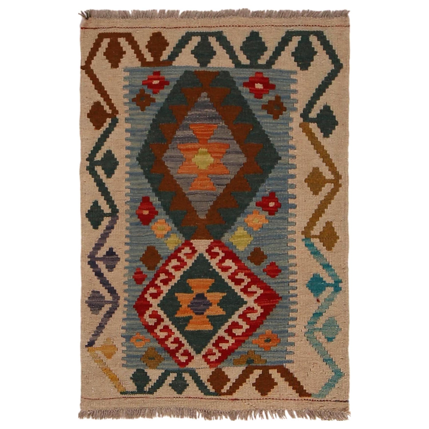 Handmade Vegetable Kilim 1' 11" x 2' 10" ft / 58 x 87 cm - No. B34890