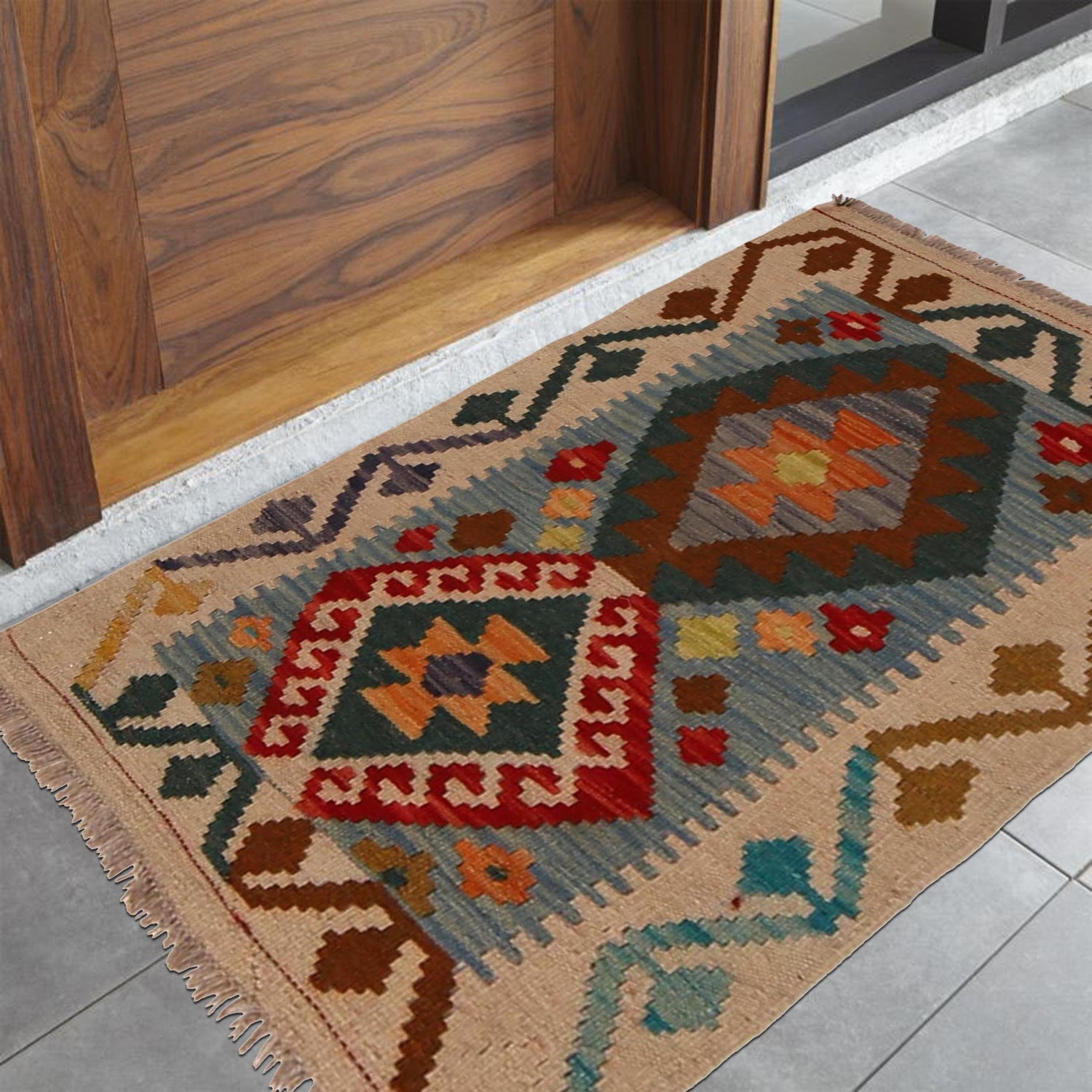 Handmade Vegetable Kilim 1' 11" x 2' 10" ft / 58 x 87 cm - No. B34890